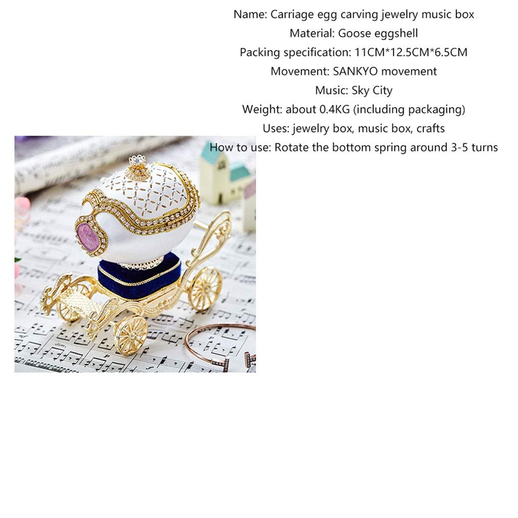 AVEO Hand-Cranked Jeweled Goose Egg Princess Carriage Music Box - Gold Wind-Up Musical Gift for Christmas, New Year, Birthday (Perfect for Kids' Room Decor & Special Occasion Gifts)