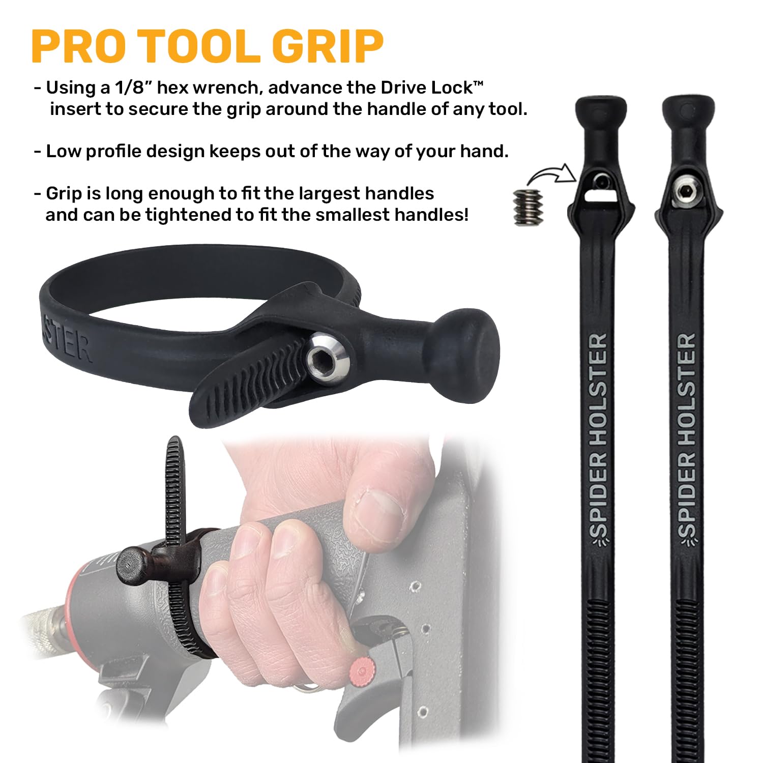 Universal Pro Tool Grips - 3-Pack Ergonomic Handle Add-On for Spider Tool Holsters | Compatible with Pneumatic Nailers, Power Drills, Impact Drivers & More | Perfect for Construction, DIY Projects & Professional Workshops