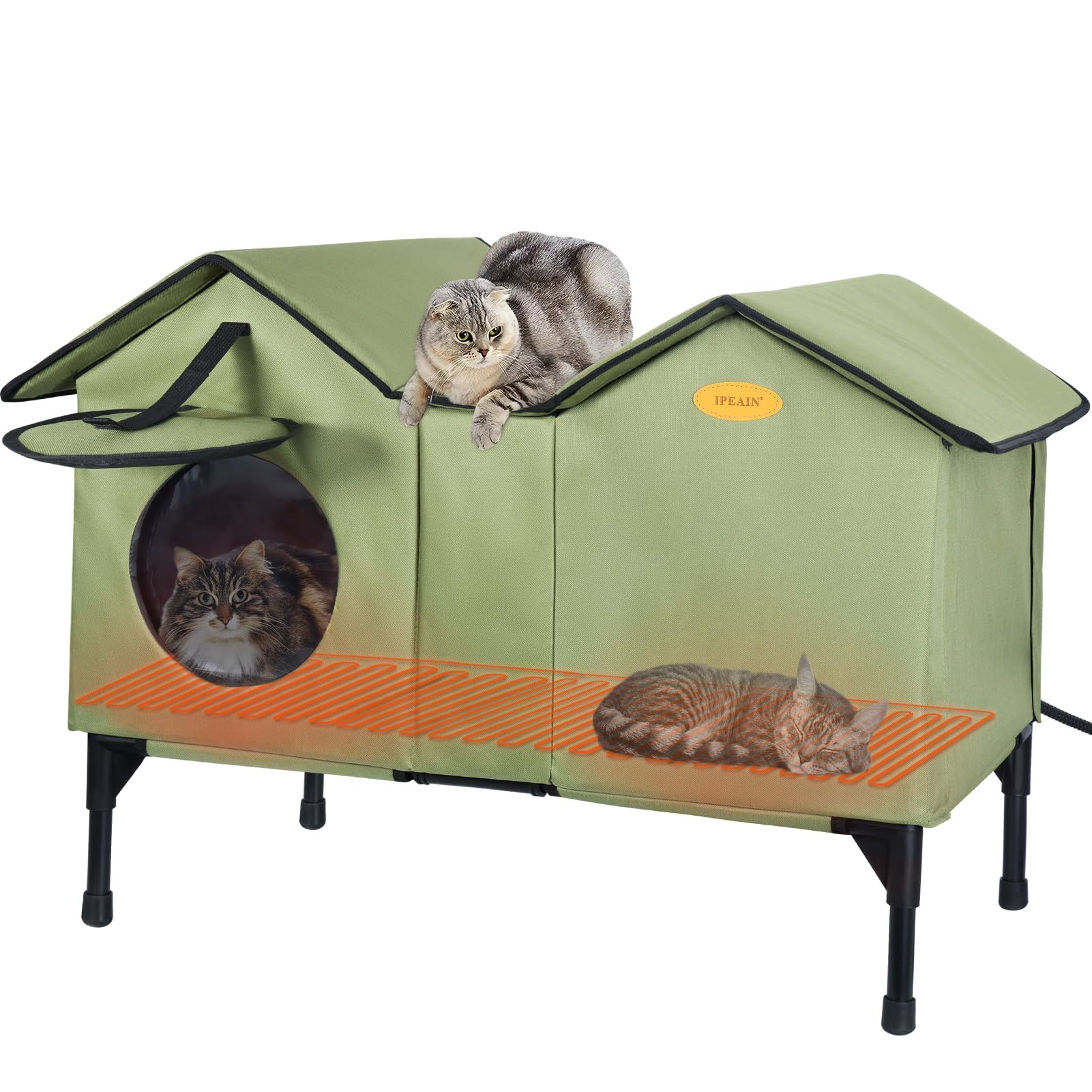 **Extra Large Heated Outdoor Cat House - Insulated & Waterproof Winter Shelter for Feral & Stray Cats - Weatherproof Elevated Design for Multiple Cats (Green) - Perfect for Backyards, Garages & Cold Climates**