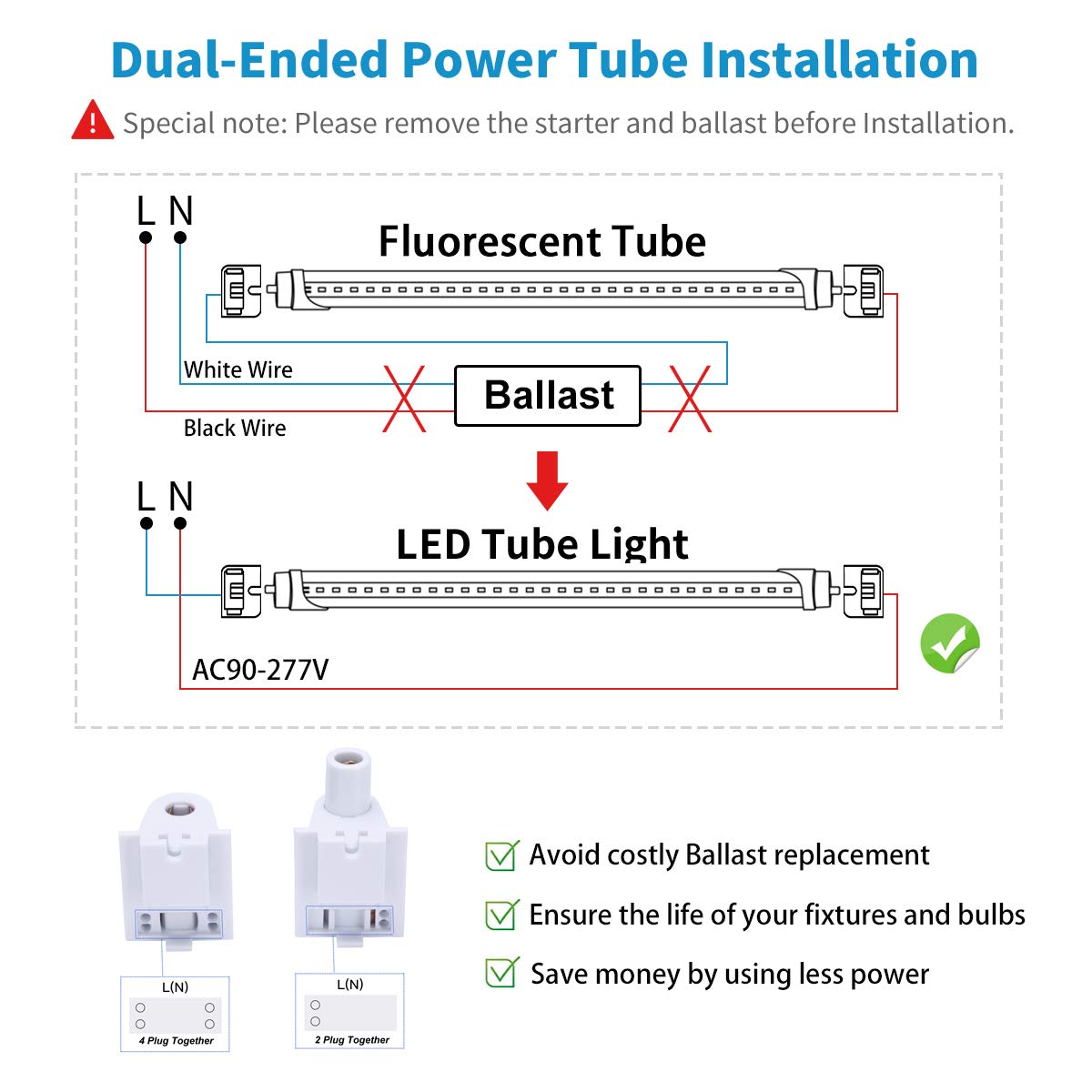 90W 10000LM T8 8FT LED Shop Light - Cool White 6000K V-Shaped Tube, Single Pin FA8 Base, Ballast Bypass - Replacement for 8Ft Fluorescent Bulbs (20 Pack) - Perfect for Warehouses, Garages, Workshops & Commercial Lighting