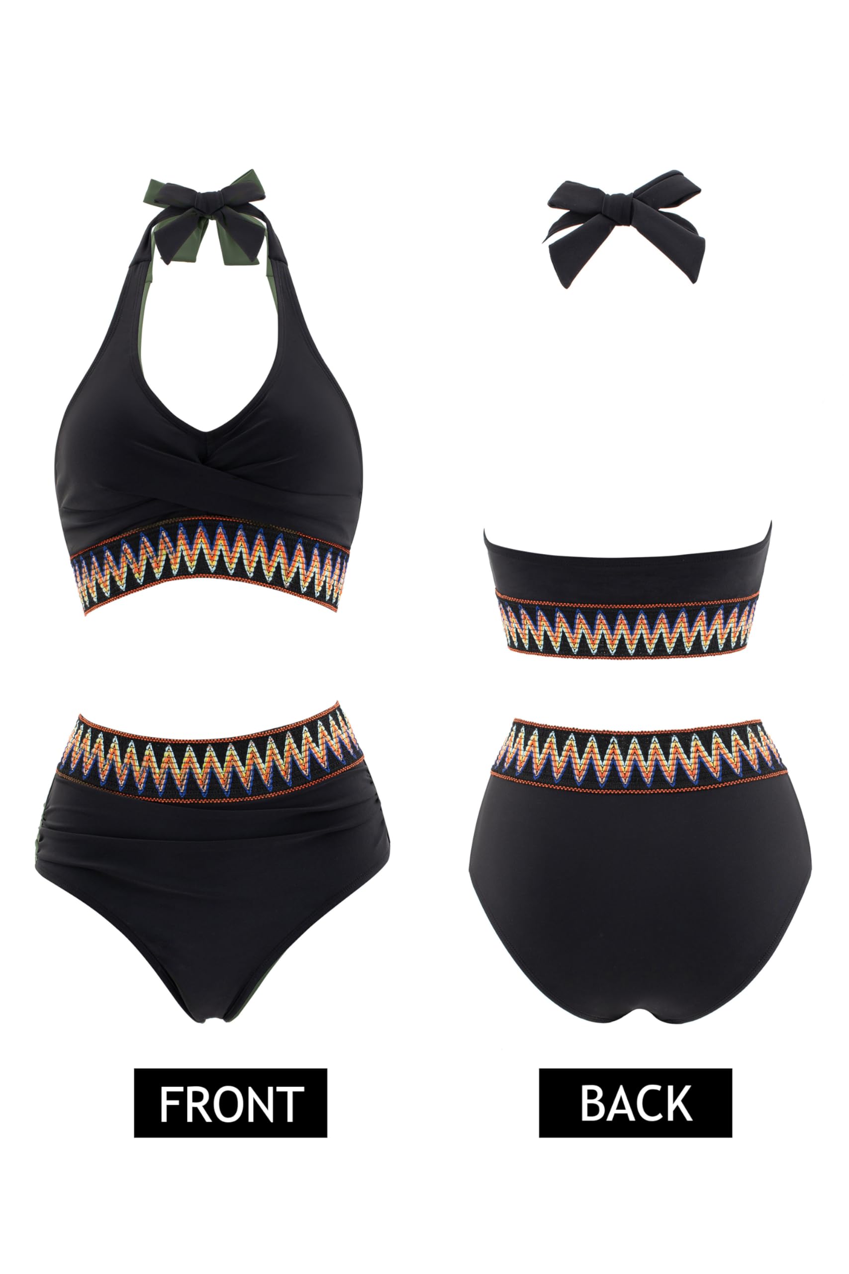 AI'MAGE Women's High Waisted Tummy Control Bikini Set - 2025 Color Block Halter Two Piece Swimwear for Beach, Pool & Vacation | Sexy Bathing Suit