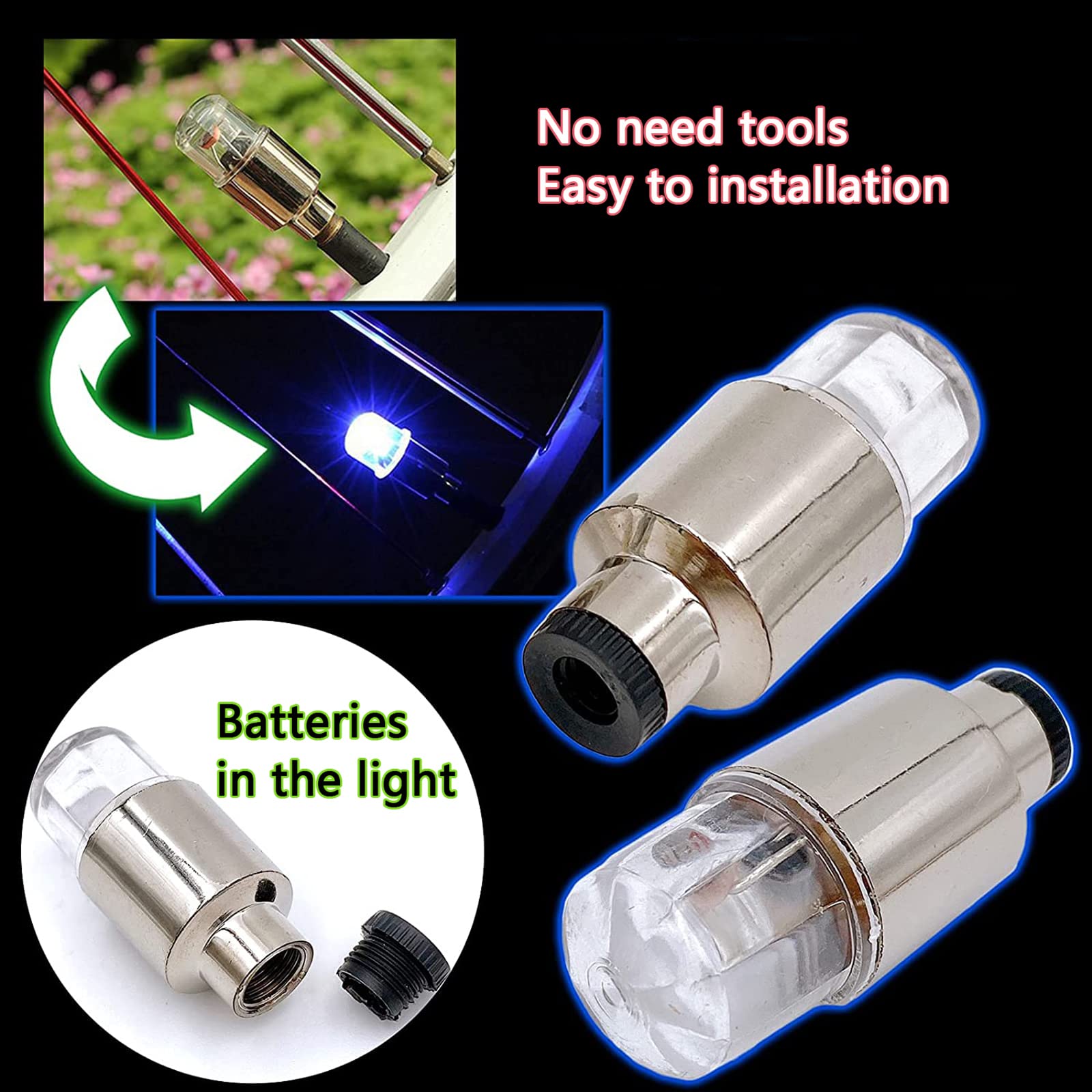 4 Pack LED Tire Valve Stem Lights - Waterproof Wheel Lights for Cars, Trucks, Bikes, Motorcycles & Golf Carts (Includes 10 Extra Batteries) - White Glow for Night Safety & Style | Perfect for Kids, Boys & Outdoor Adventures