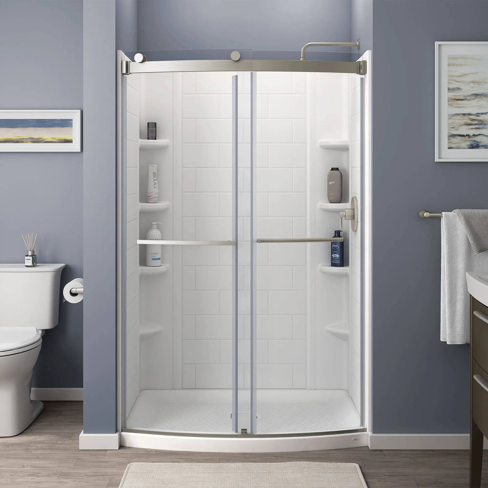 48x72 Inch Frameless Curved Sliding Shower Door - Top Roller System for Smooth Operation - Perfect for Modern Bathrooms & Spa-Like Showers