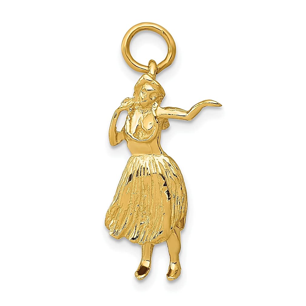 14K Yellow Gold 3D Hula Dancer Charm Necklace - Hawaiian Inspired Beach Jewelry for Women - Perfect Gift for Her, Vacation Wear, Summer Accessories & Tropical Themed Parties