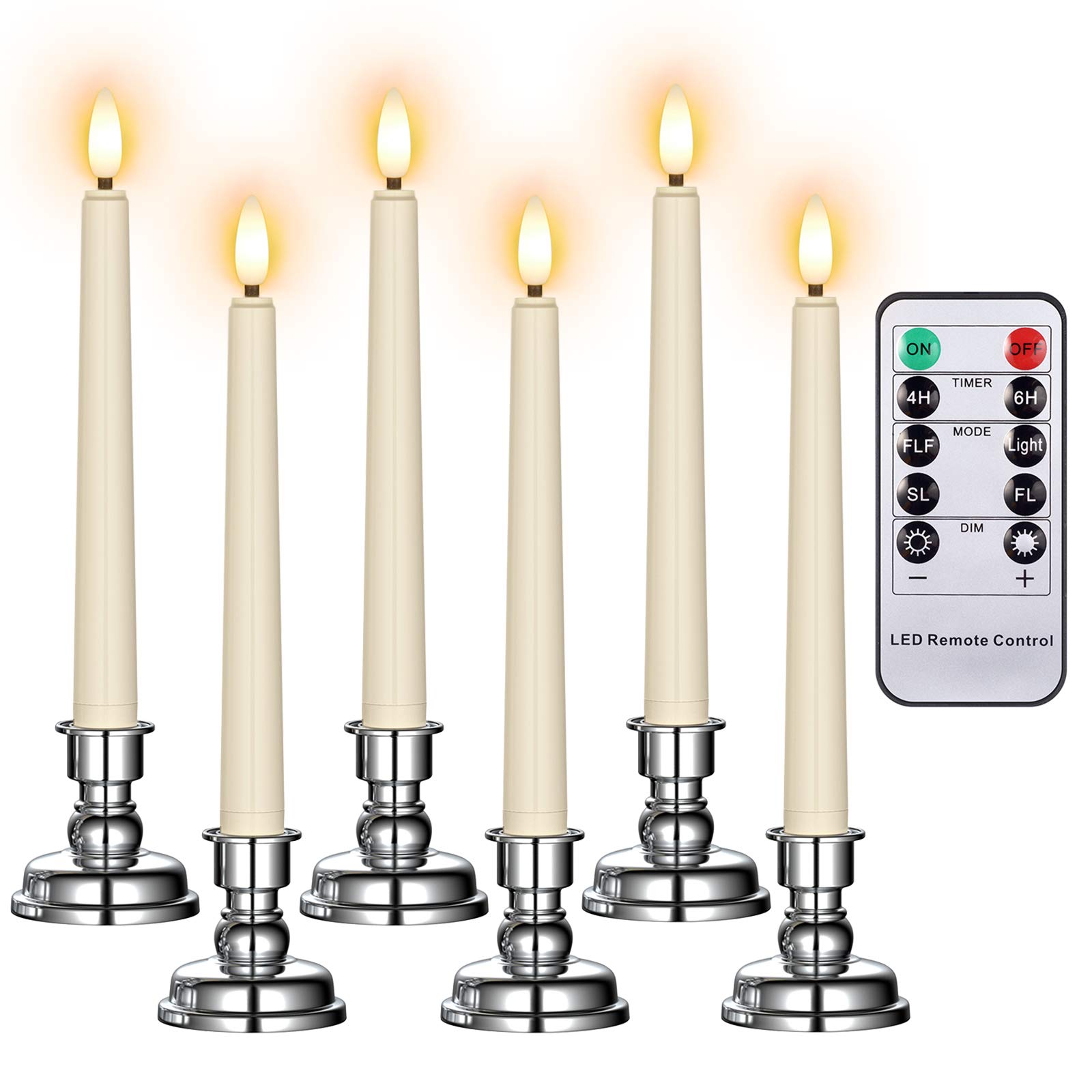 Ymenow LED Taper Candles with Remote - 6pcs Flameless Flickering Candles for Wedding Christmas Decor