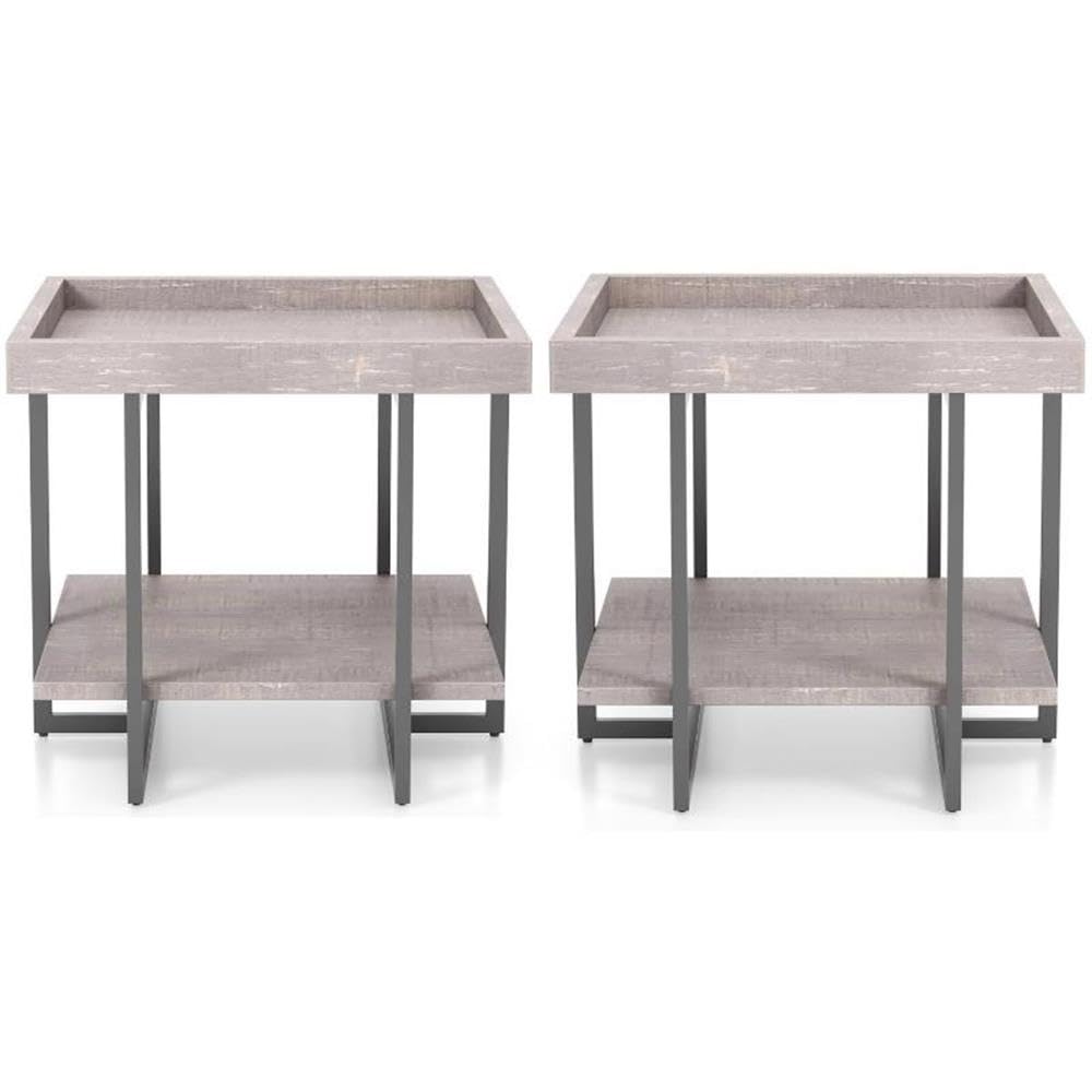 Home Square Humere Wood 1-Shelf End Table in Antique Gray - Set of 2, Side Table for Living Room, Bedroom, or Office - Rustic Nightstand with Storage Shelf