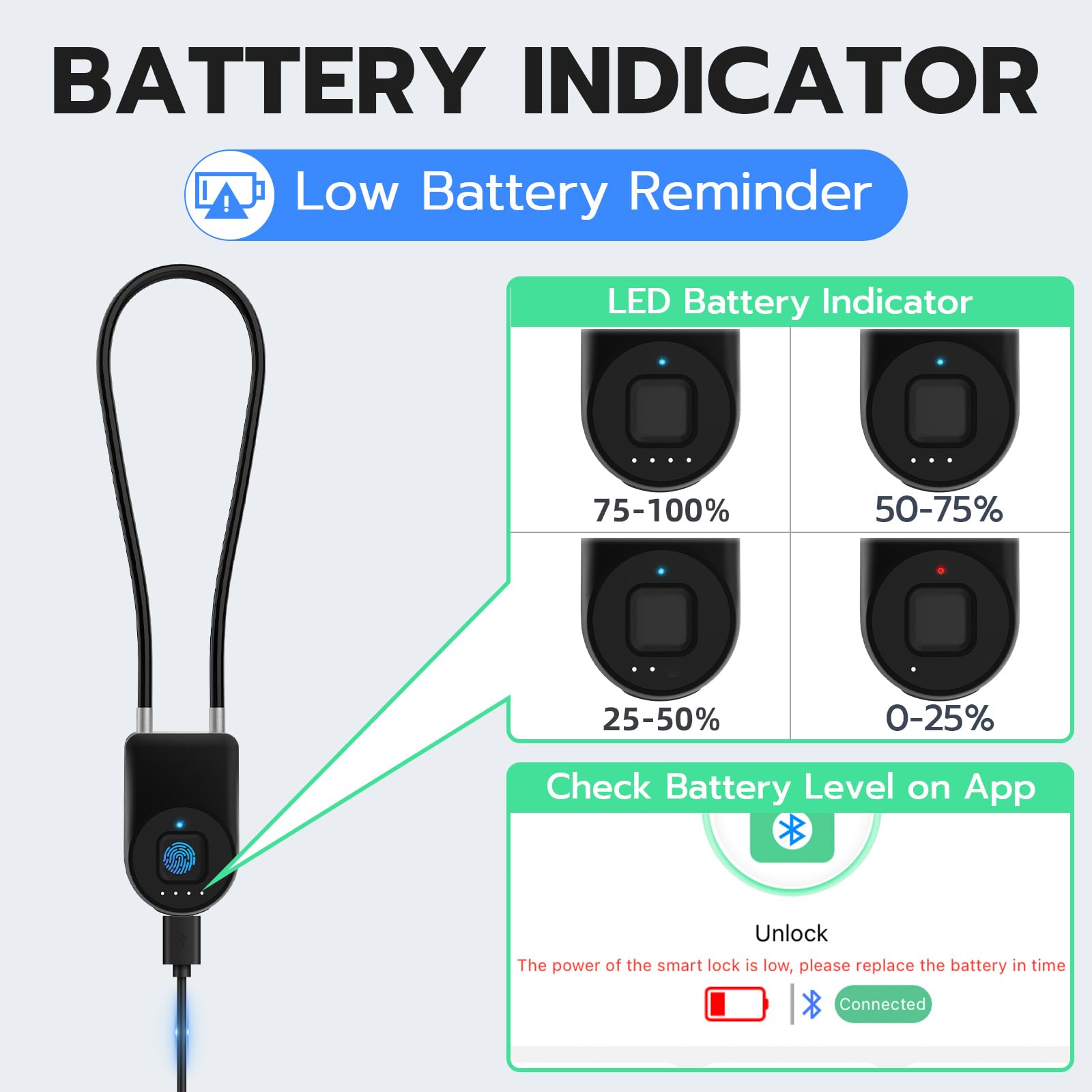 eLinkSmart Fingerprint Cable Lock - 6