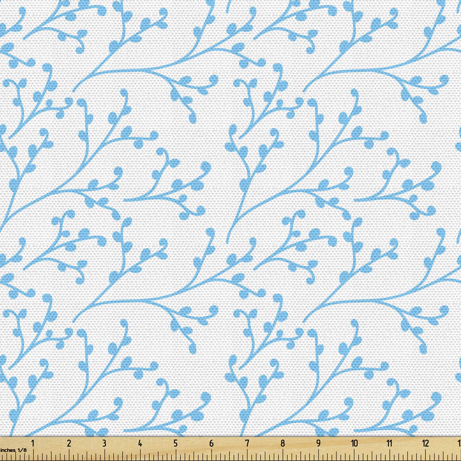 Ambesonne Aqua and White Fabric by The Yard - Hand Drawn Branches with Berry Silhouettes Monochrome Spring Design | Decorative Upholstery Fabric for Sofa, Curtains, Pillows & Home Decor | Perfect for Living Room, Bedroom & DIY Craft Projects