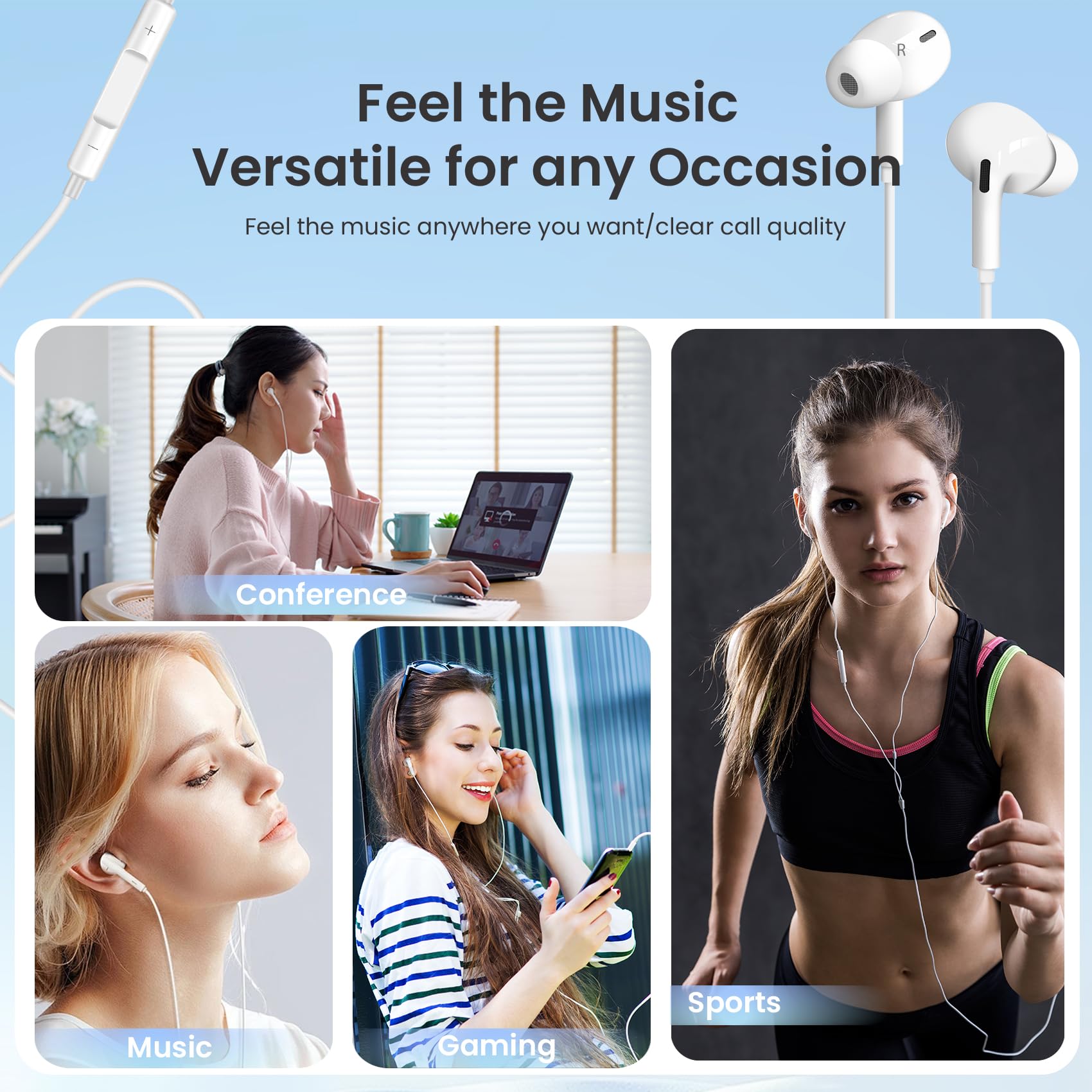 Premium Wired Earbuds with Microphone - 3.5mm Jack In-Ear Headphones, Noise Cancelling, Powerful Bass & Clear Treble - Ideal for Gym, Commuting & Office Use (Pure White)