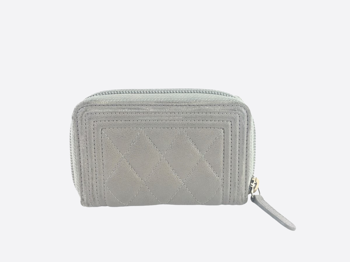 Chanel Grey Caviar Leather Boy Zip Around Coin Purse | Luxury Designer Wallet for Women | Perfect for Everyday Use & Special Occasions