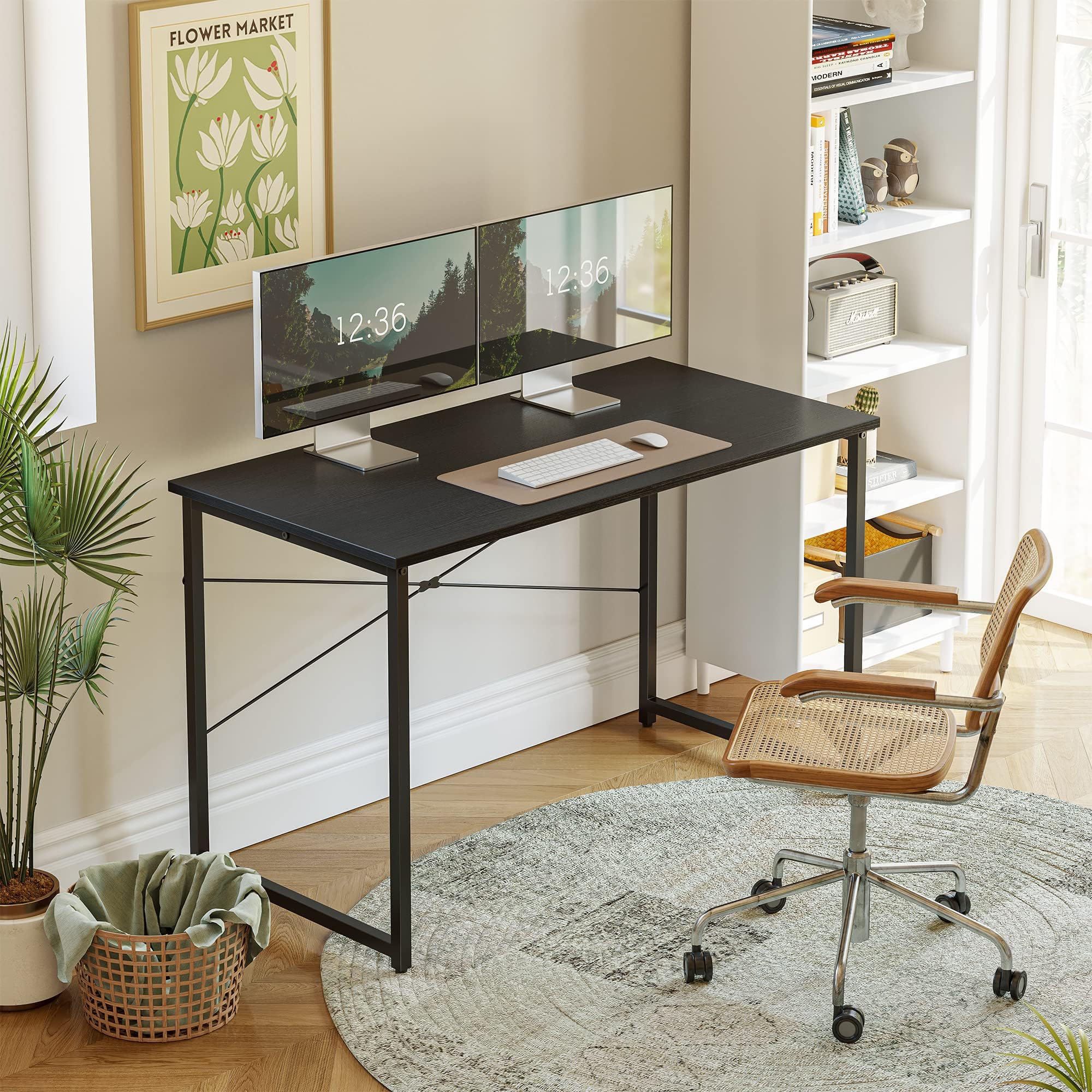 CubiCubi 47 Inch Modern Computer Desk - Home Office Desk for PC, Study & Writing, Black - Perfect for Small Spaces, Gaming & Remote Work