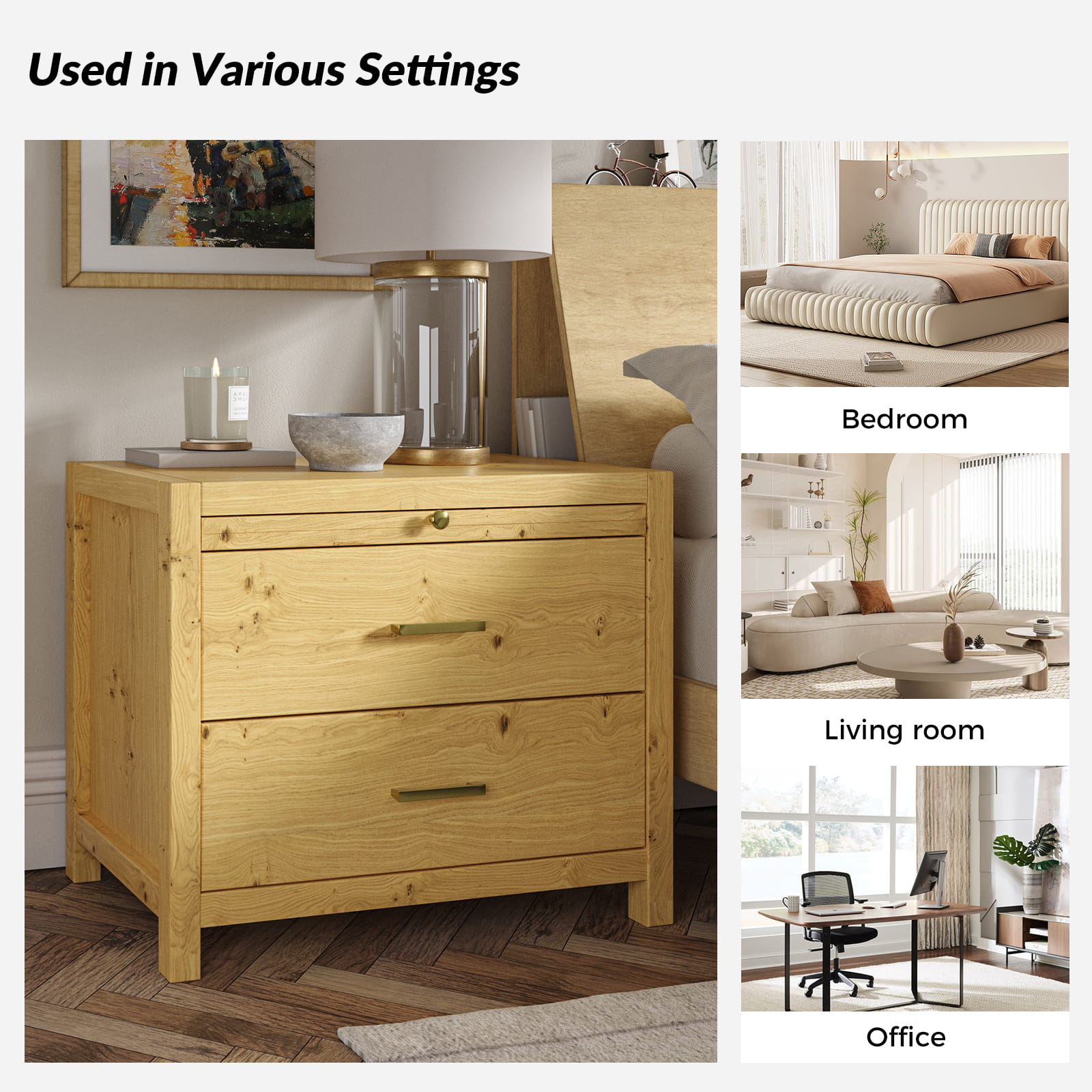 Galatea Simplicity Nightstand with Extendable Tray - Modern Bedside Table with Optional Storage Tray for Bedroom, Living Room or Office Use