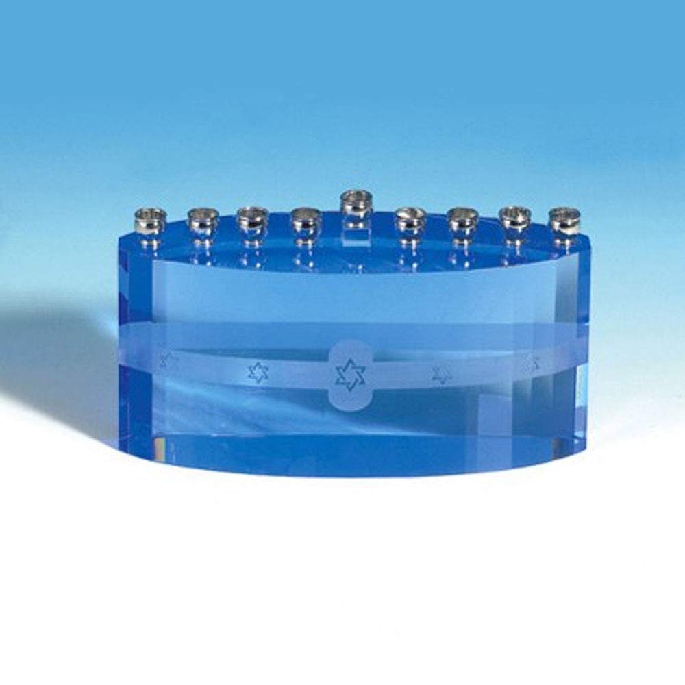 Blue Ice Crystal Menorah with Magen David Design - 6.25 Inch Hanukkah Candle Holder for Standard Candles | Elegant Jewish Holiday Decor for Home, Synagogue & Gift Giving