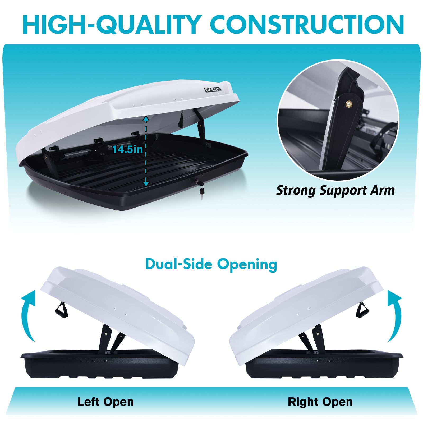 Premium Waterproof Hardshell Roof Luggage Box - 15.5 Cubic Feet ABS/PMMA Storage with Security Lock & Dual-Sided Openings - Perfect for SUVs, Camping Trips & Outdoor Adventures (White)