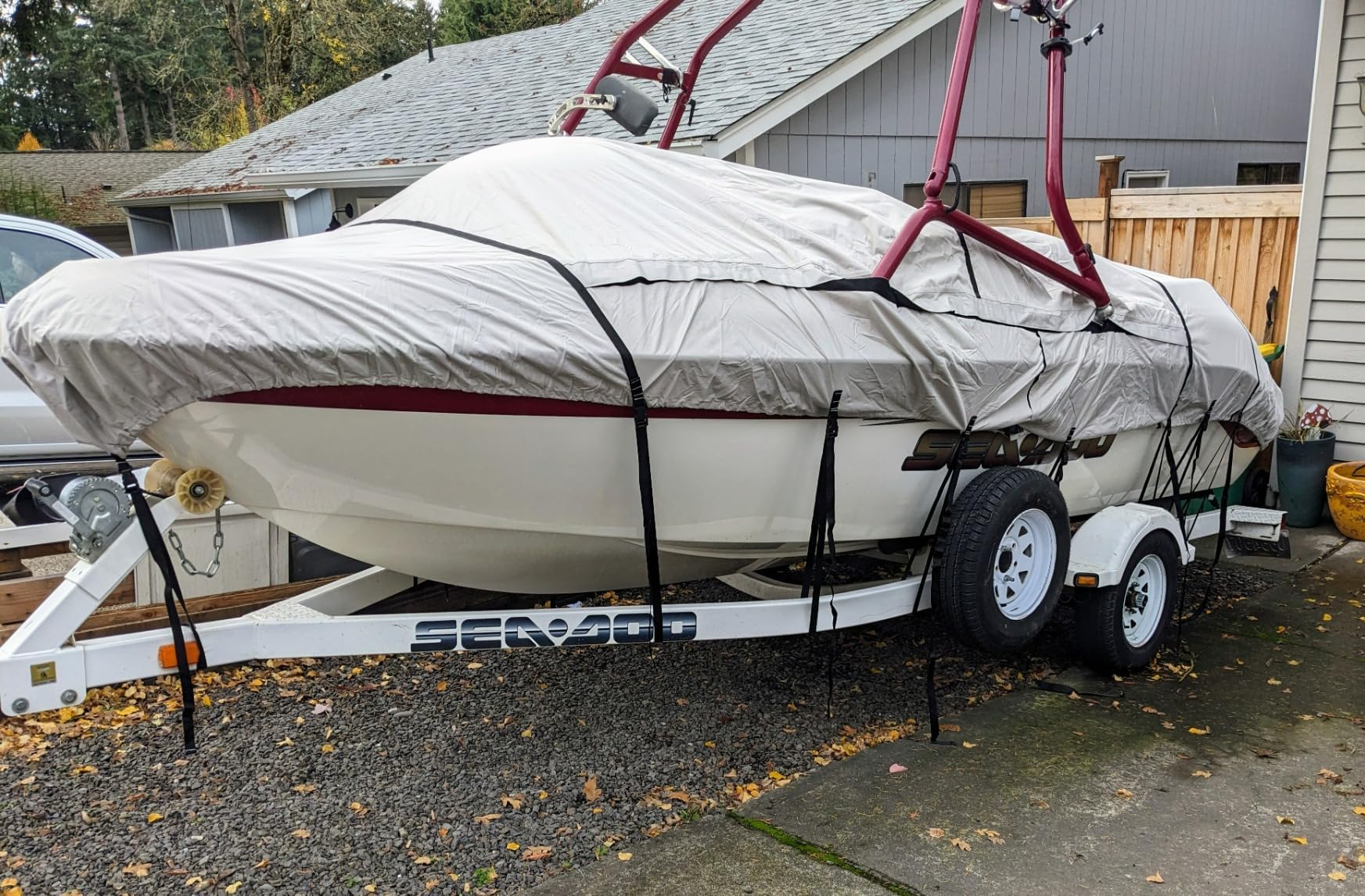 Tuszom True 900D Waterproof Ski & Wakeboard Boat Cover - Heavy Duty Solution Dyed Fabric with 11+6 Windproof Straps & Storage Bag - Fits 22'-24' Length, 116