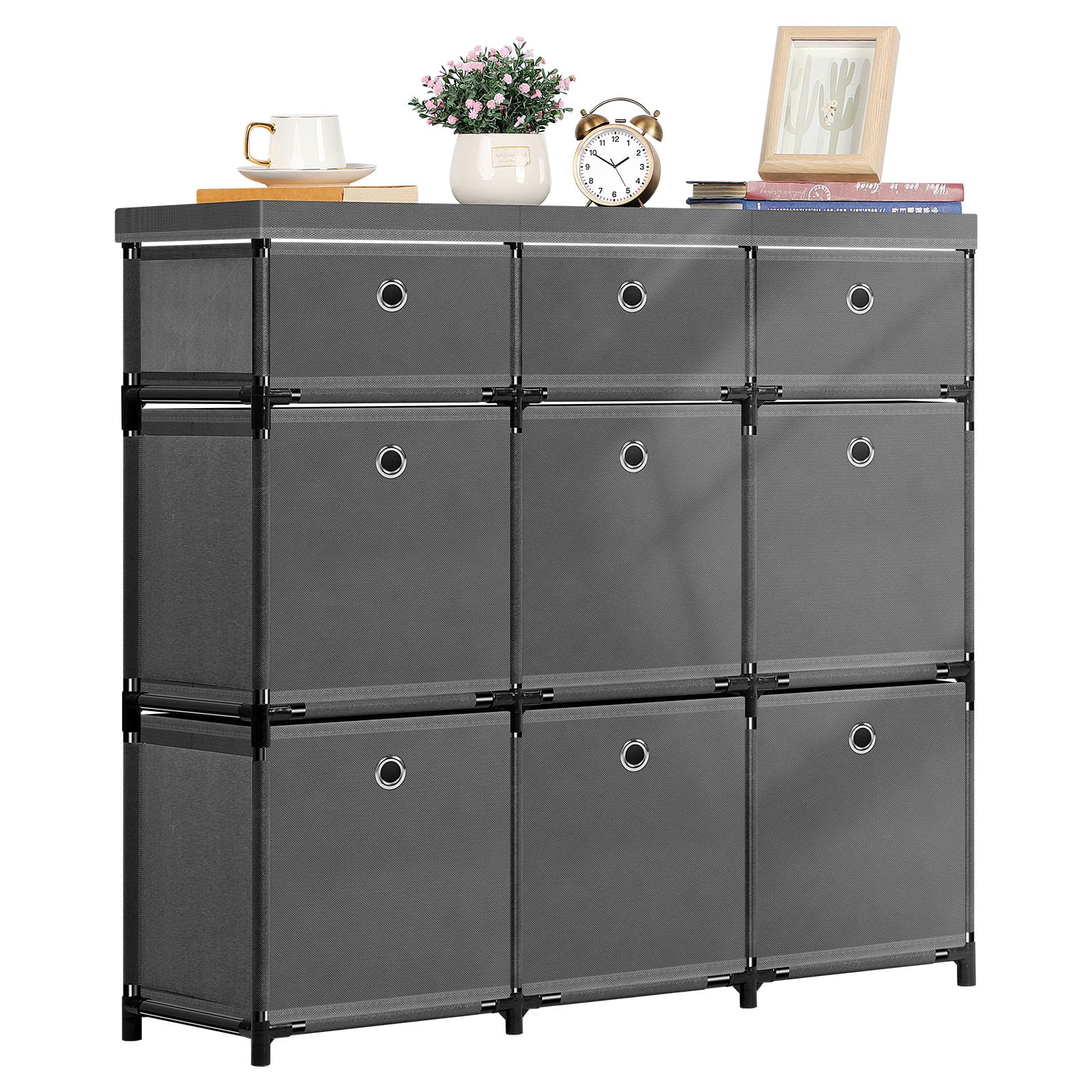 HAITRAL 9-Cube Fabric Storage Organizer for Closet & Bedroom - Grey