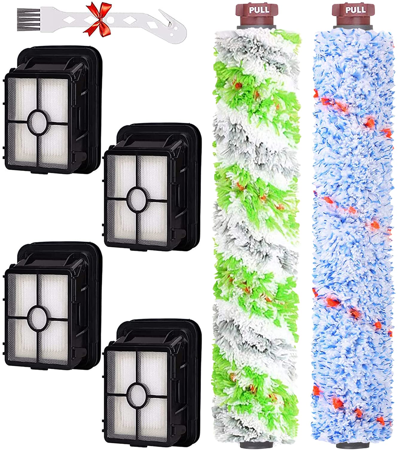 Bissell CrossWave 1785 2306 2551 Series Wet Dry Vacuum Cleaner Accessories - 1 Pack 2460 Multi-Surface Pet Pro Brush Roll + 1 Pack 1868 Multi-Surface Brush Roll + 4 Pack 1866 HEPA Replacement Filters - Perfect for Pet Hair, Hardwood Floors & Deep Cleaning