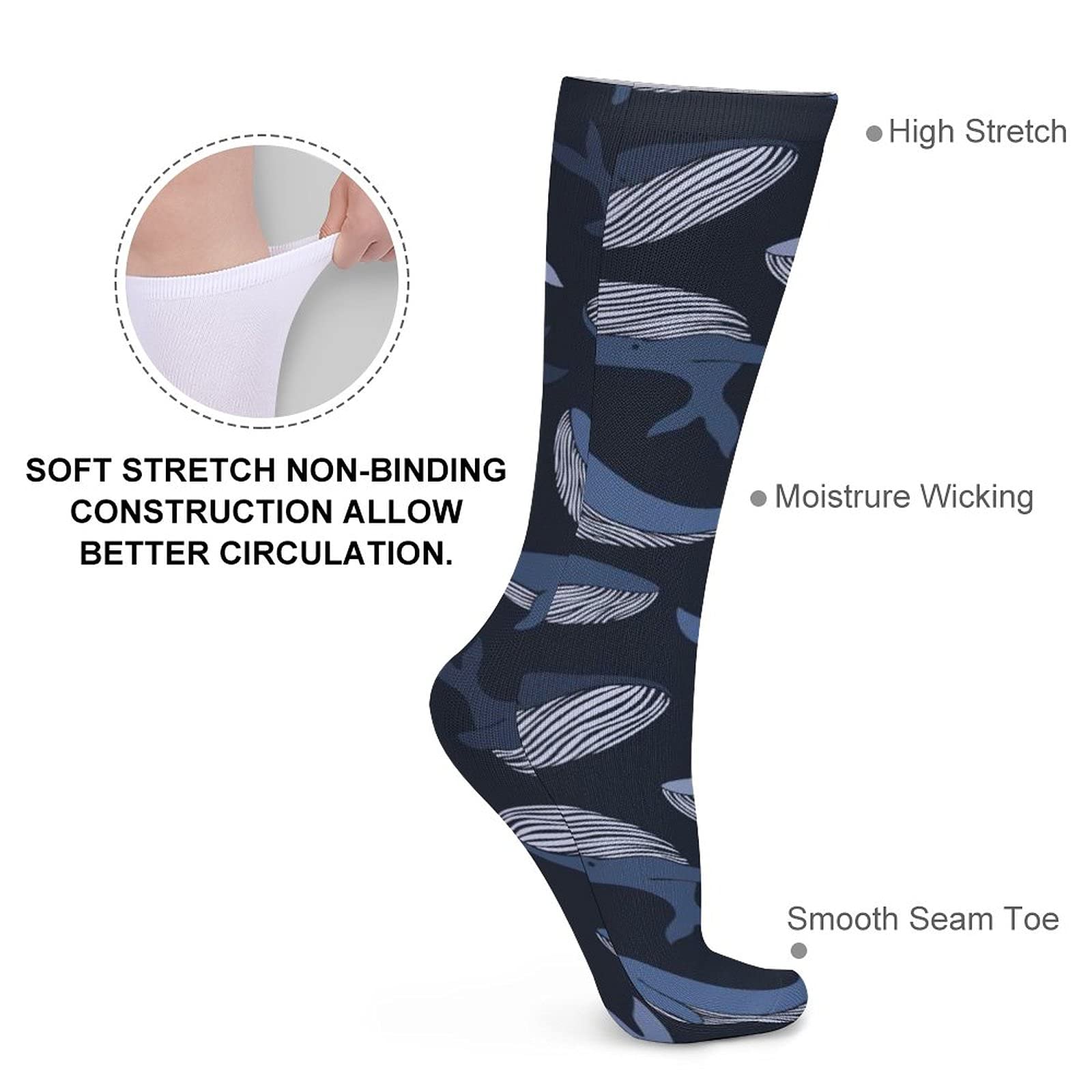 Shark Whale Women's Knee High Sports Socks - Warm Athletic Tights for Running, Yoga & Winter Outdoor Activities