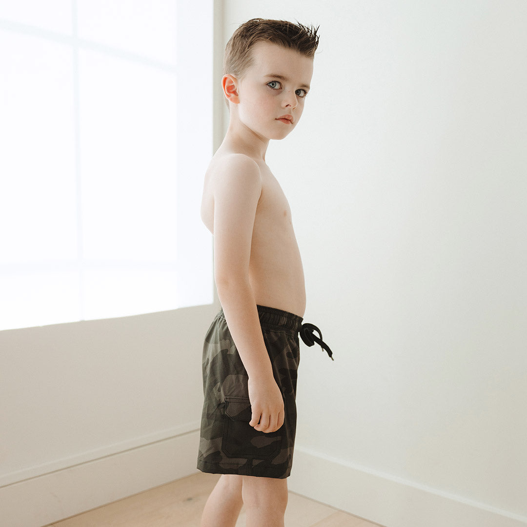 Camo Jr. Swim Trunks for Boys - Quick Dry Kids Swim Shorts with UPF 50+ Sun Protection - Perfect for Pool, Beach, and Summer Water Activities