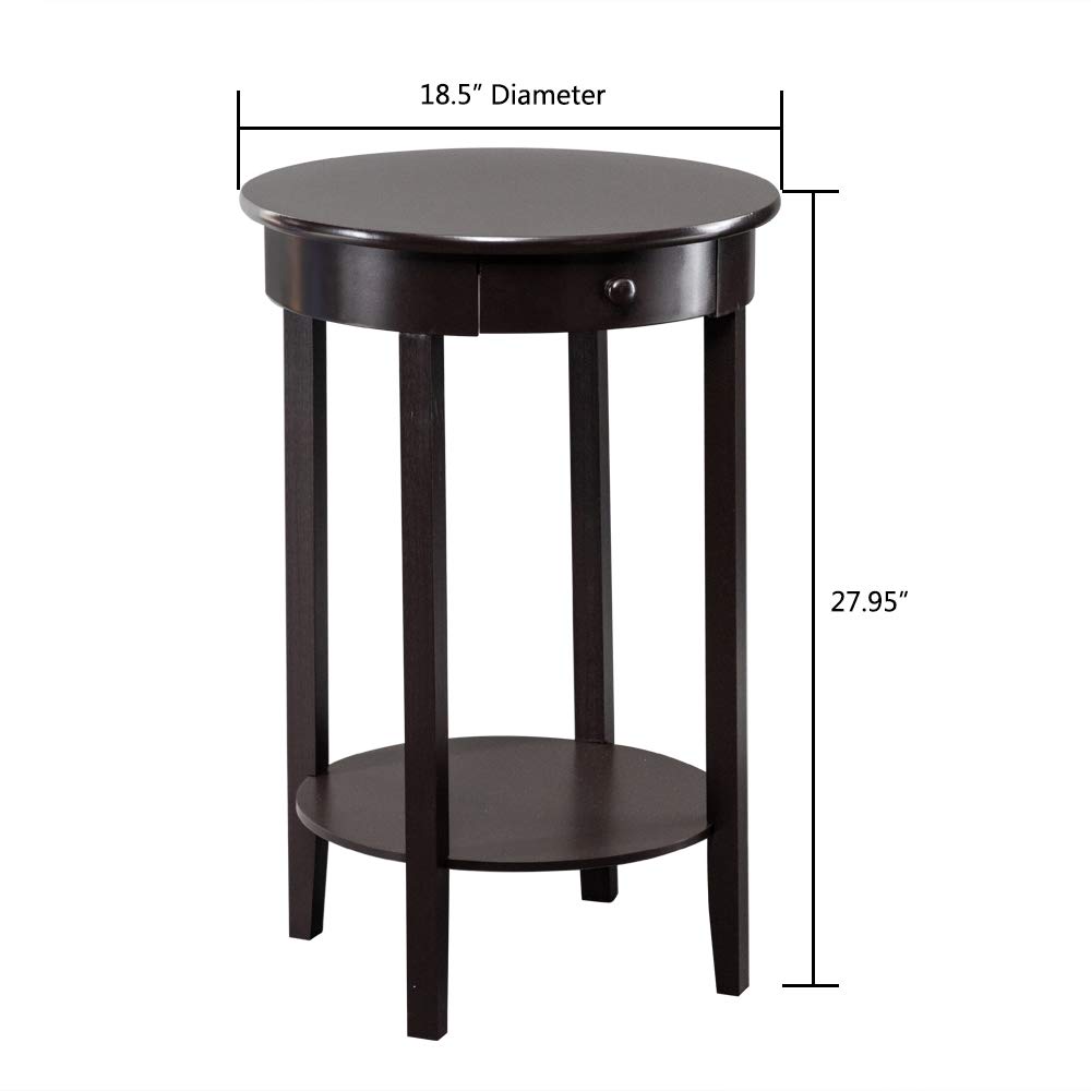 Round Coffee Table with Drawer - Simple Brown End Table for Living Room, Bedroom & Office - Compact Side Table with Storage Space