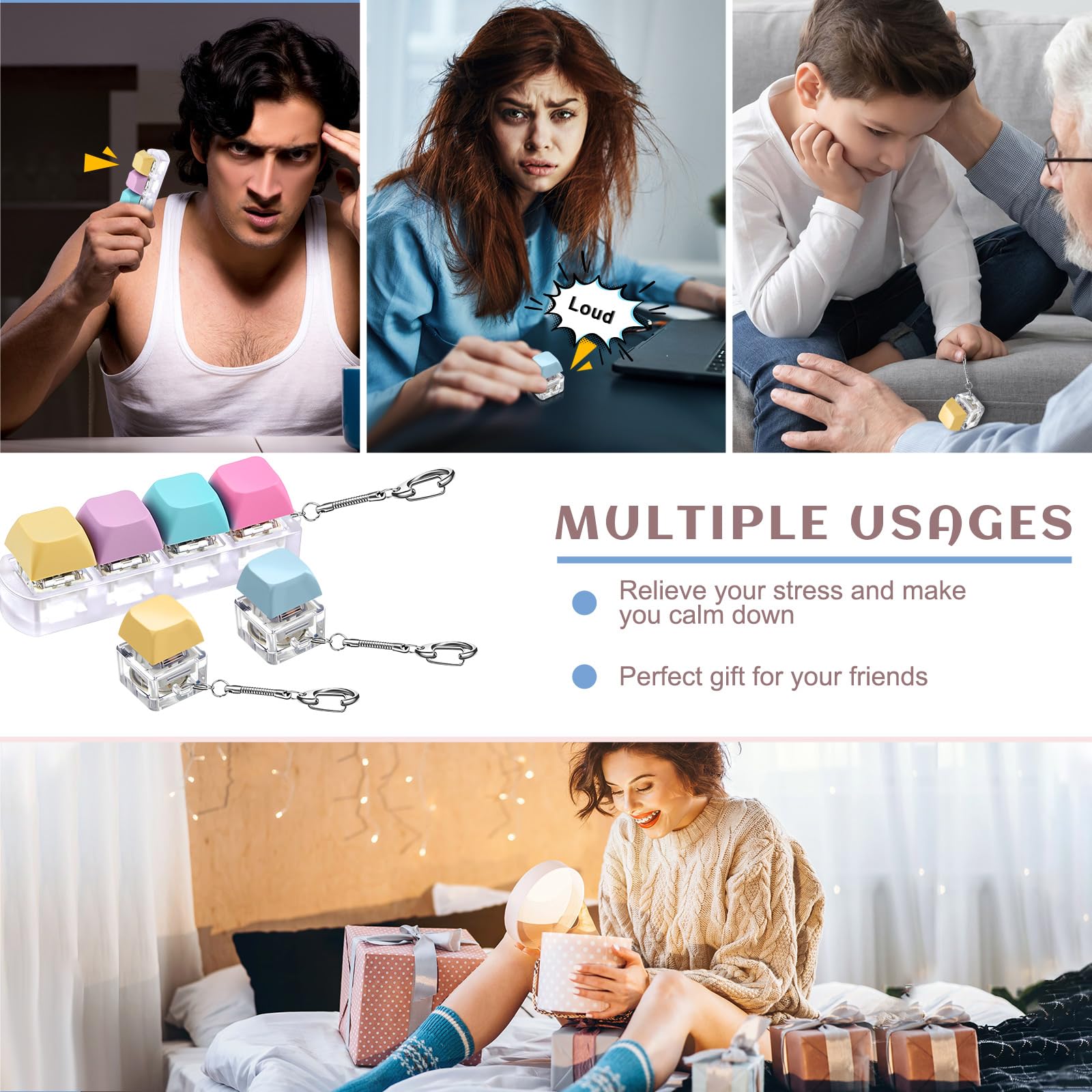 3Pcs Keyboard Clicker Toy - Stress Relief for Adults & Office Gifts