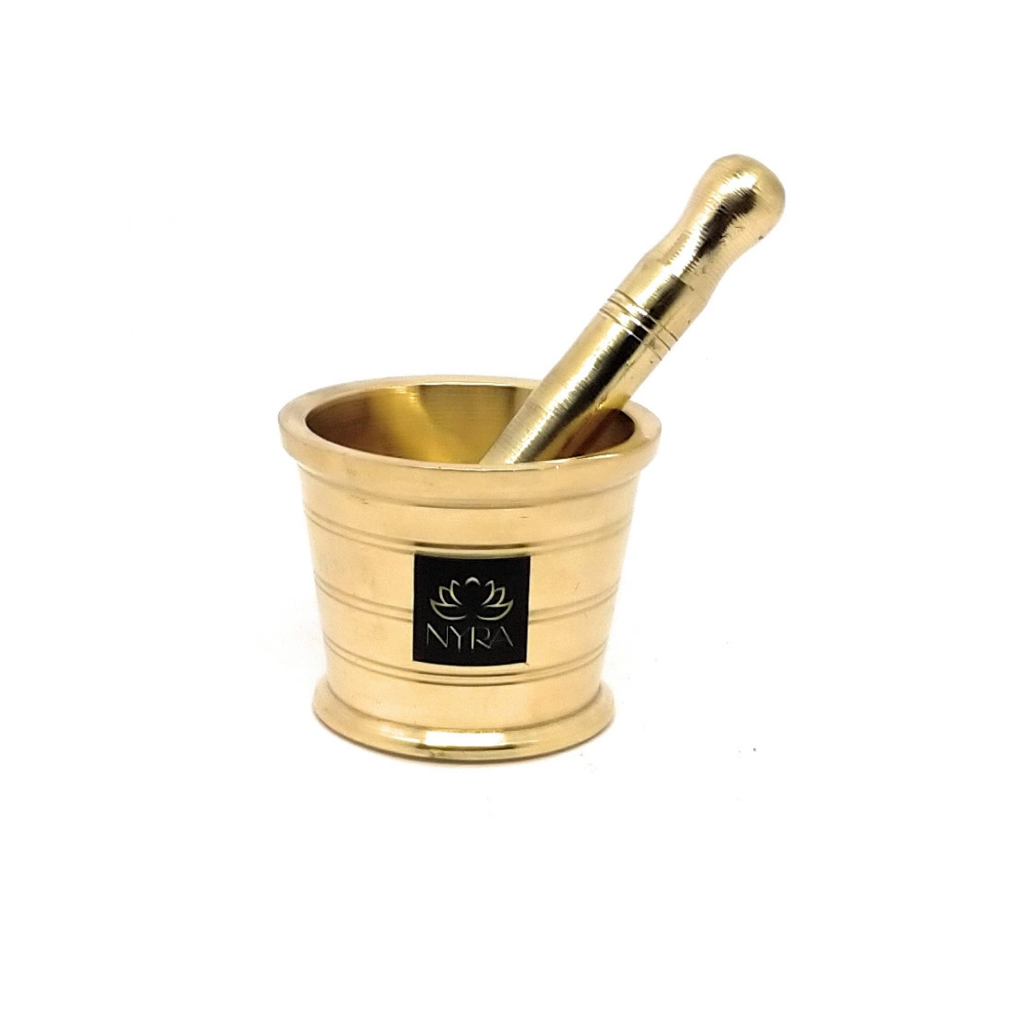 Nyra® Pure Brass Mortar and Pestle Set - Traditional Spice Grinder for Kitchen, Herb Crusher, Okhli Masal, Imam Dasta - Perfect for Grinding Spices, Herbs, and Making Fresh Pastes - Ideal for Indian Cooking, Ayurvedic Remedies, and Home Kitchen Use