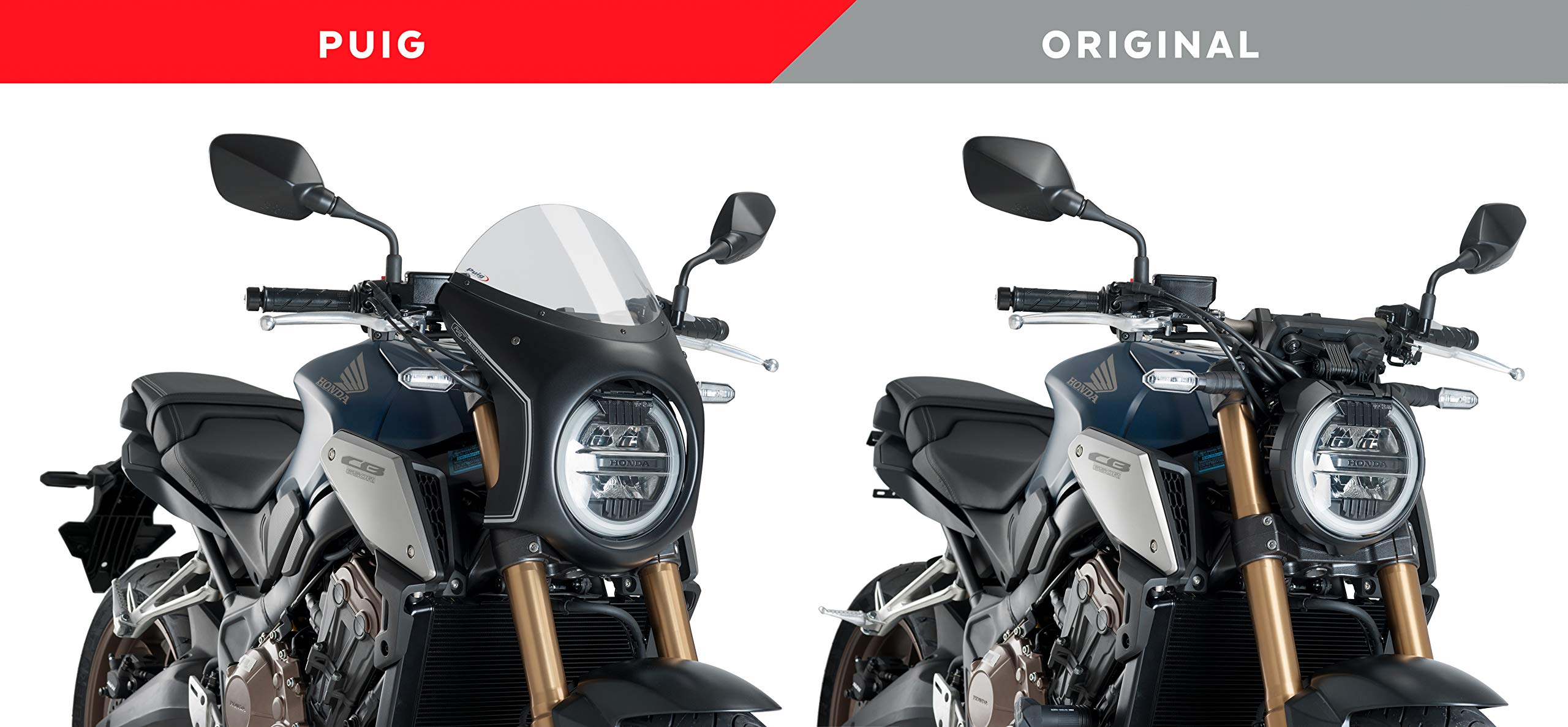 Puig 3133W Semi-Fairing Windshield - Black/Clear for Honda CB1000R (2018-2023) & CB650R (2019-2020) | Neo Sports Cafe Motorcycle Wind Protection & Style Upgrade | Perfect for Commuting & Touring