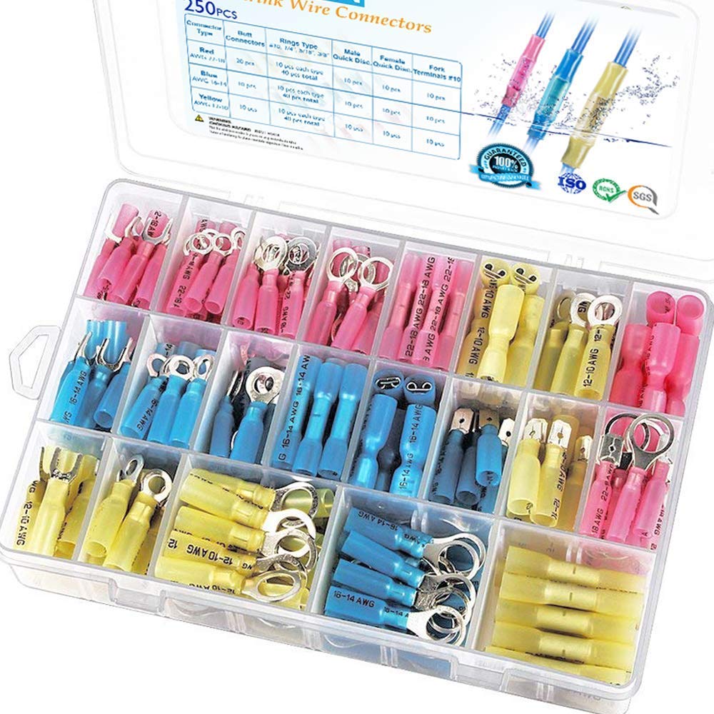 TICONN 250PCS Heat Shrink Tubing & 150PCS Solder Seal Wire Connectors Kit - Waterproof Electrical Wire Connectors for Automotive, Marine, and DIY Electronics Projects