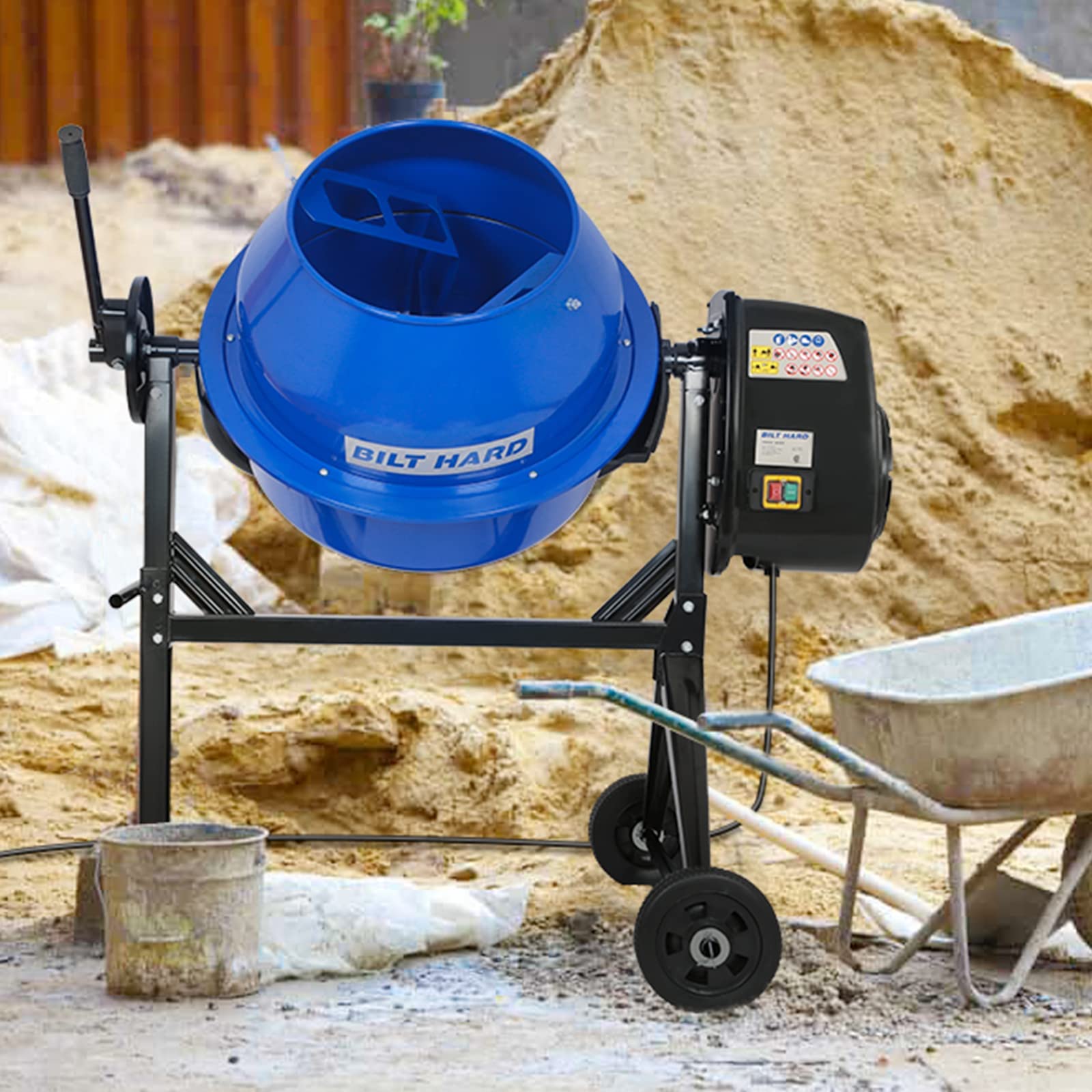 BILT HARD 4 Cubic Ft 550W Electric Cement Mixer - Portable Concrete Mixer Machine with Wheels for Stucco, Mortar & DIY Projects - Perfect for Construction Sites, Home Renovations & Backyard Projects