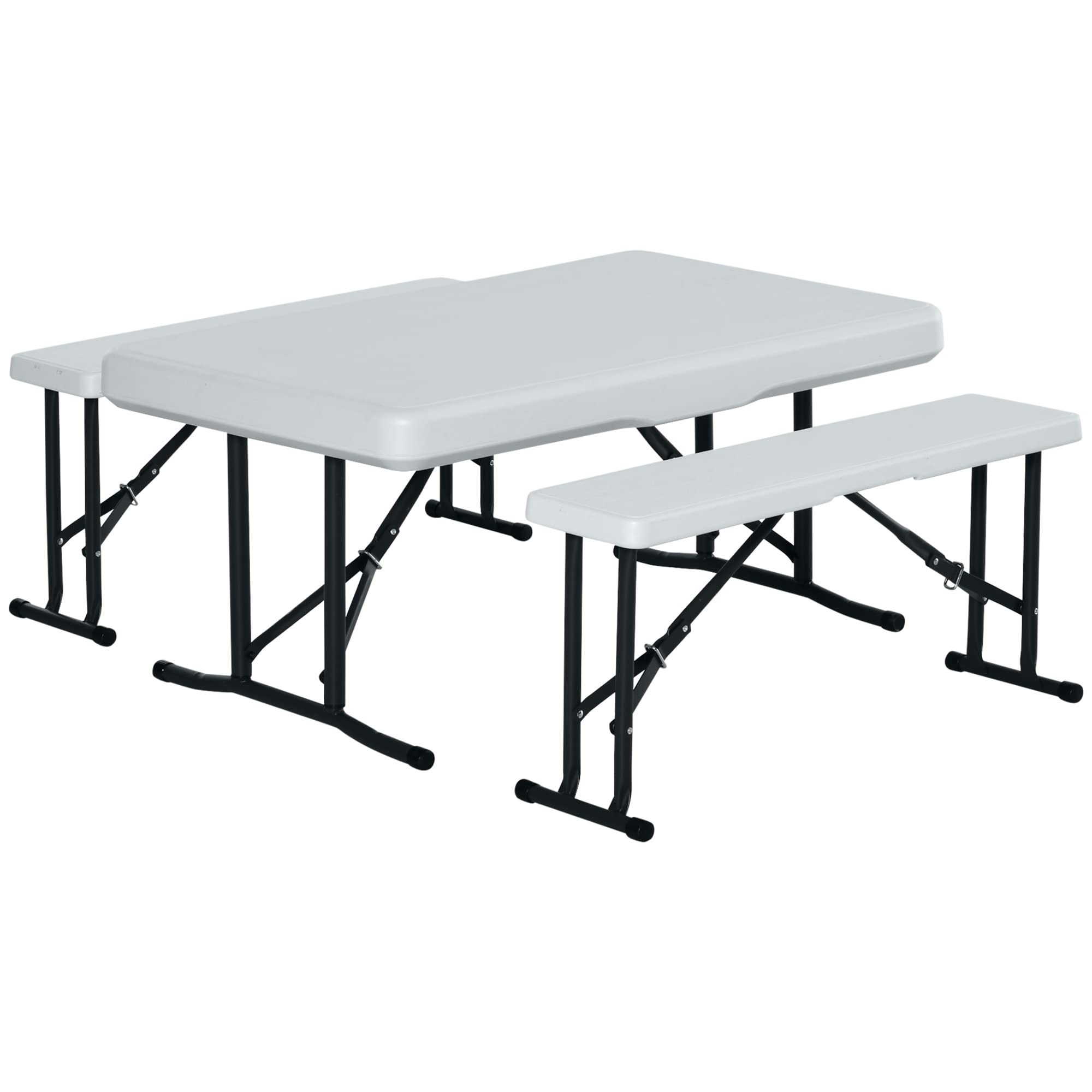 Outsunny 40 Inch Folding Picnic Table Set with 2 Benches - 3 Piece Outdoor Biergarten Style Foldable Beer Garden Table, Lightweight Durable Plastic, White - Perfect for Backyard BBQs, Patio Parties & Camping