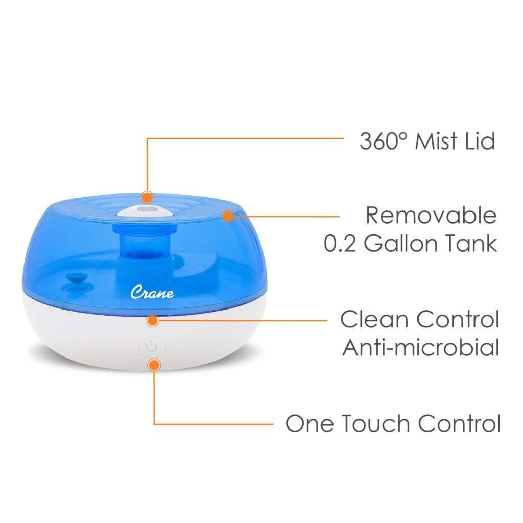 Blue & White Crane Personal Cool Mist Humidifier for Bedroom, Nursery & Office - Quiet Ultrasonic Air Moisturizer for Dry Skin, Allergies & Better Sleep