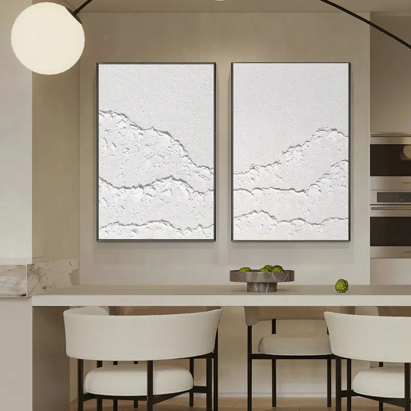 Minimalist White Textured Canvas Paintings - Set of 2 Modern Abstract Wall Art (#MM067) for Living Room, Bedroom & Office Decor