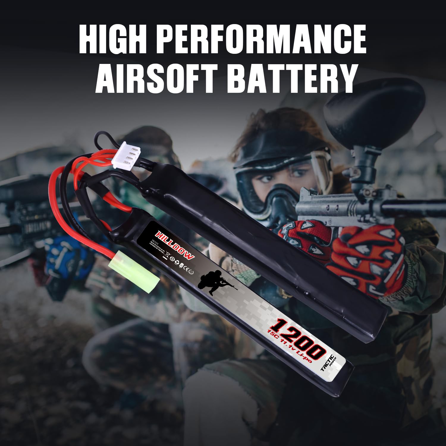 Hilldow 11.1V 1200mAh Airsoft Battery with Mini TMY Plug for Airsoft Guns & Rifles - M25 Model for Enhanced Performance