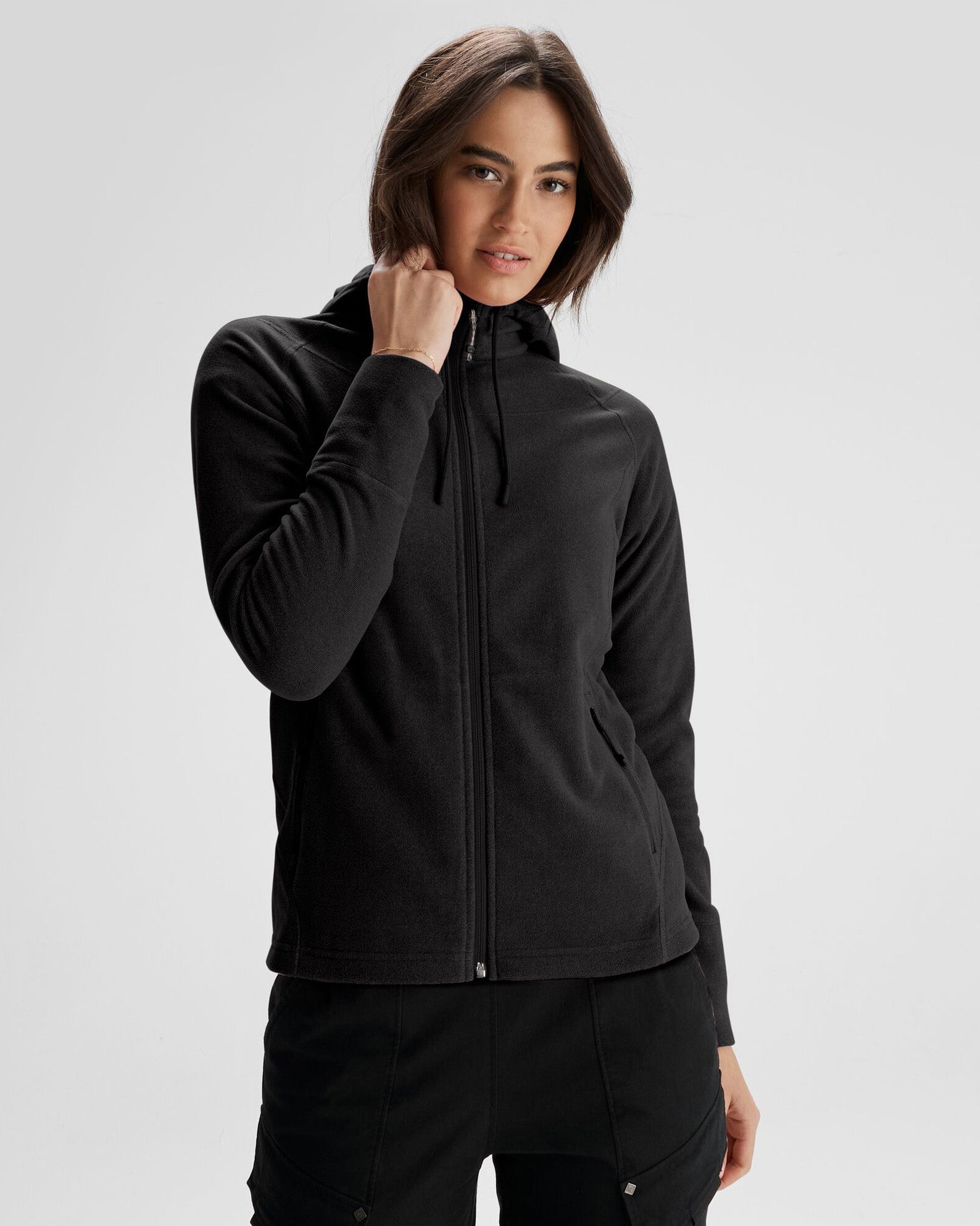 Women's Mt Aspiring Hooded Fleece Jacket - Soft Warm Winter Coat, Water-Resistant Outdoor Jacket for Hiking, Camping & Casual Wear - Black Stingray Color