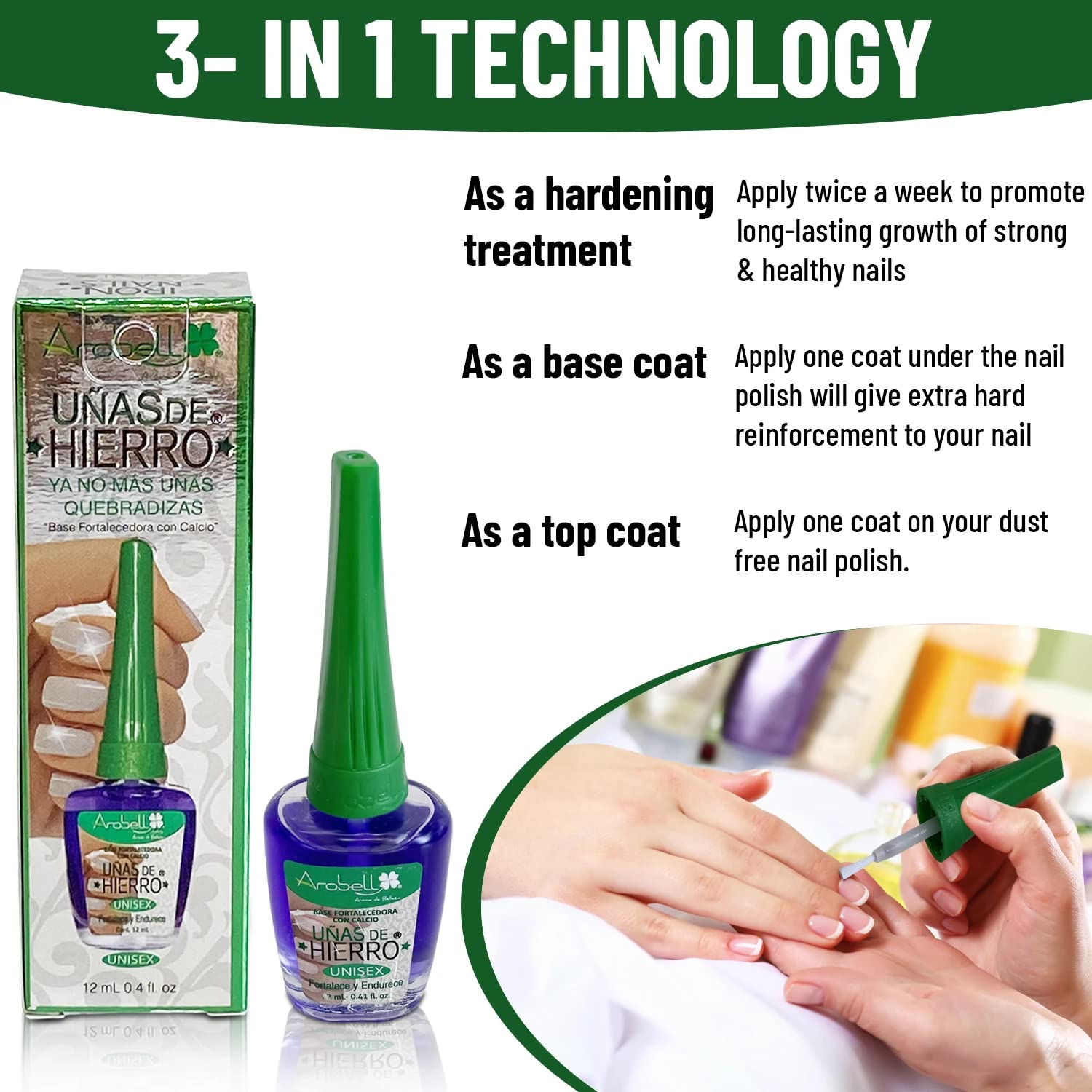 Best Iron Nail Hardener for Strong & Healthy Nails - 0.4oz Unisex Nail Strengthener - Perfect for Brittle Nails Care at Home, Salon & Travel