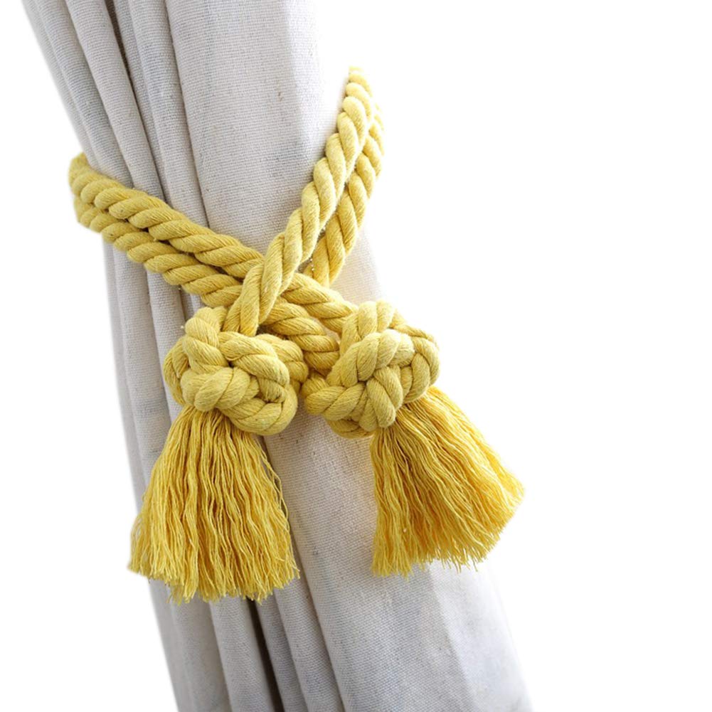 Handmade Natural Cotton Rope Curtain Tiebacks - Decorative Drapery Holdbacks in Golden for Living Room & Bedroom Window Treatments