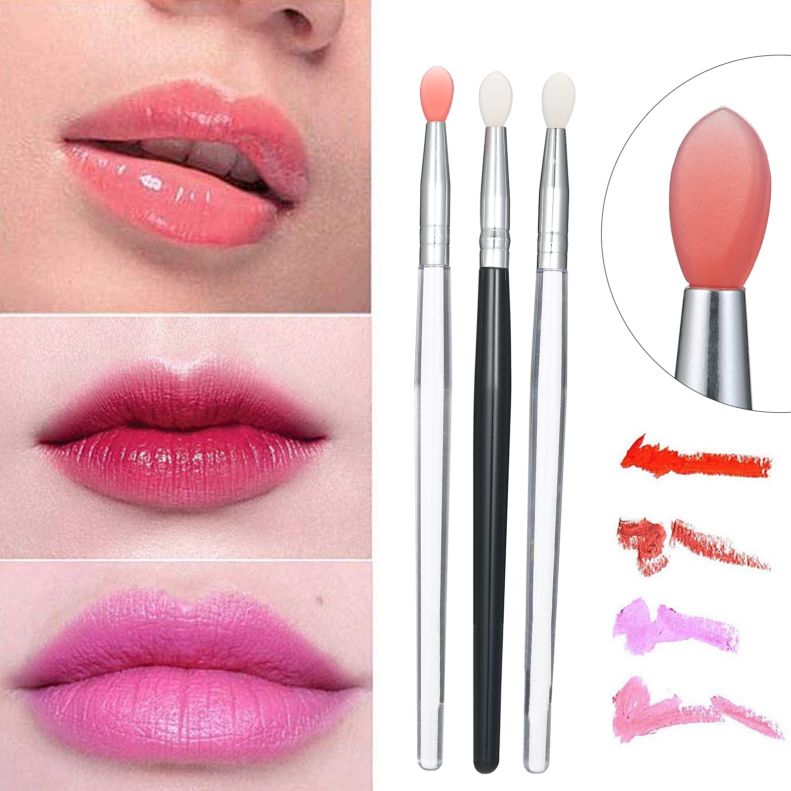 Homgee 3PCS Silicone Lip Brush Set - Mini Lip Balm & Gloss Applicator Brushes (Pink & White) | Perfect for Precise Lip Makeup Application & Travel Beauty Kit