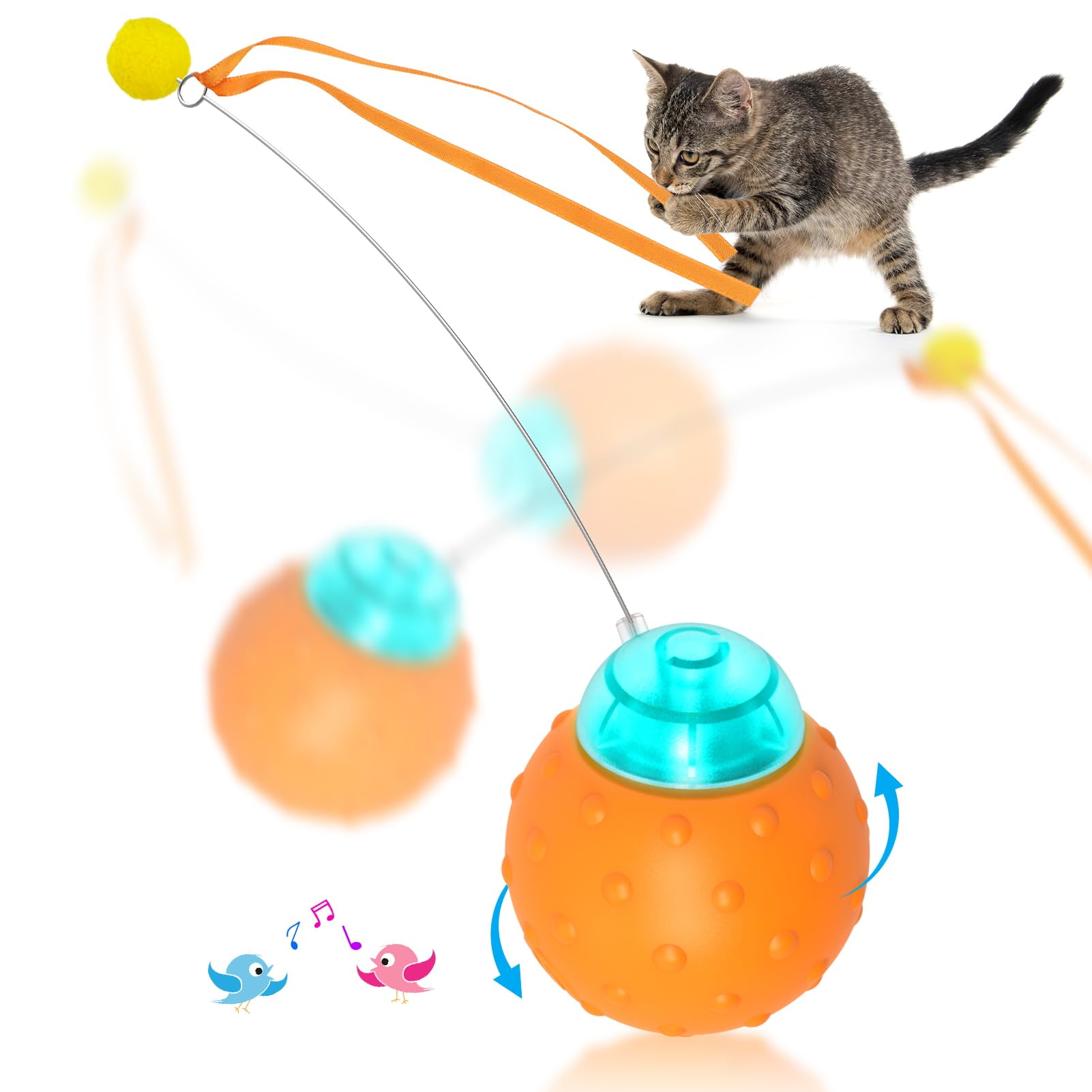 Interactive Cat Toy Ball with Chirping Bird - Touch Activated, Automatic Rolling & Rechargeable Self-Play Kitten Toy for Indoor Cats - Perfect for Playtime, Exercise & Boredom Relief