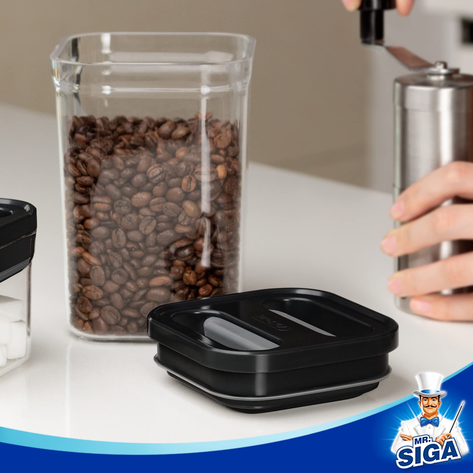 MR.SIGA 6-Piece Airtight Food Storage Container Set - BPA Free Kitchen Pantry Organization Canisters for Cereal, Pasta, Spaghetti & Dry Goods | One-Handed Operation | Perfect for Pantry, Kitchen & Meal Prep Organization