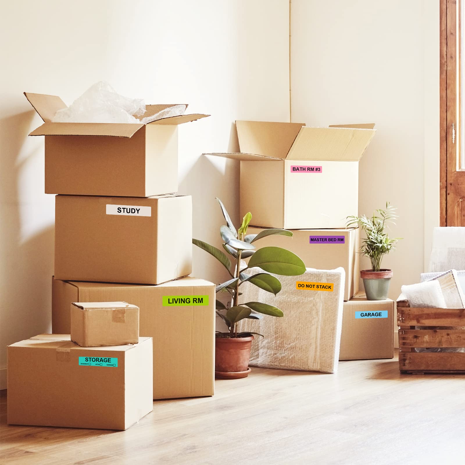 1440-Pack Color-Coded Moving Labels for Boxes - 24 Rolls with Fragile Stickers & 2 Blank Customizable Rolls | Perfect for Home Moving, Packing & Storage Organization