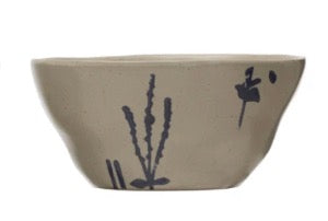Hand Stamped Stoneware Bowl with Botanicals - Ceramic Serving Bowl for Soup, Salad, Pasta - Perfect for Dining, Entertaining & Home Decor