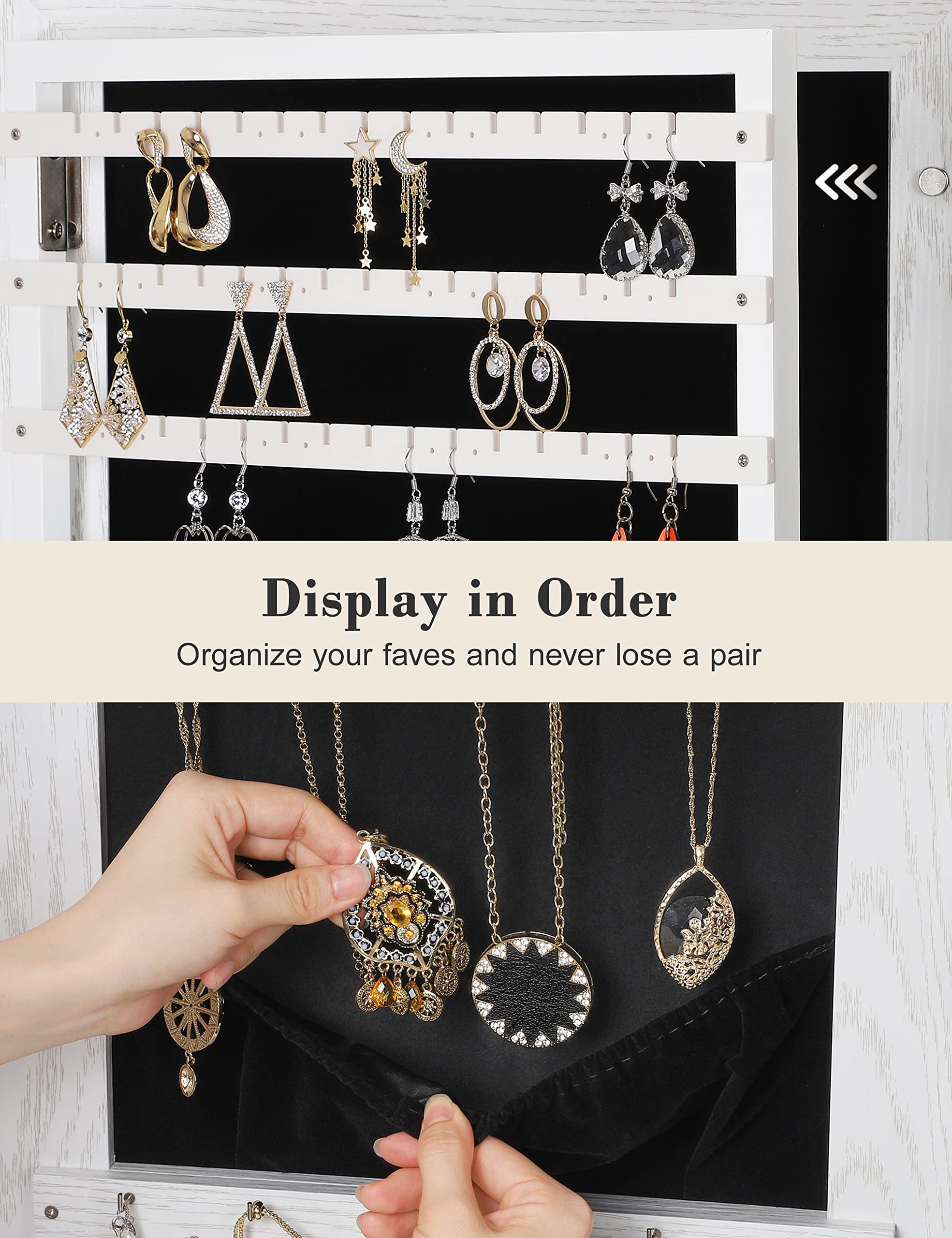 360° Swivel Jewelry Cabinet with LED Lights & Touch Screen Mirror - Rotating Full Length Vanity Mirror with Jewelry Storage Organizer, White Foldable Makeup Stand | Perfect for Bedroom, Dressing Room & Closet Organization