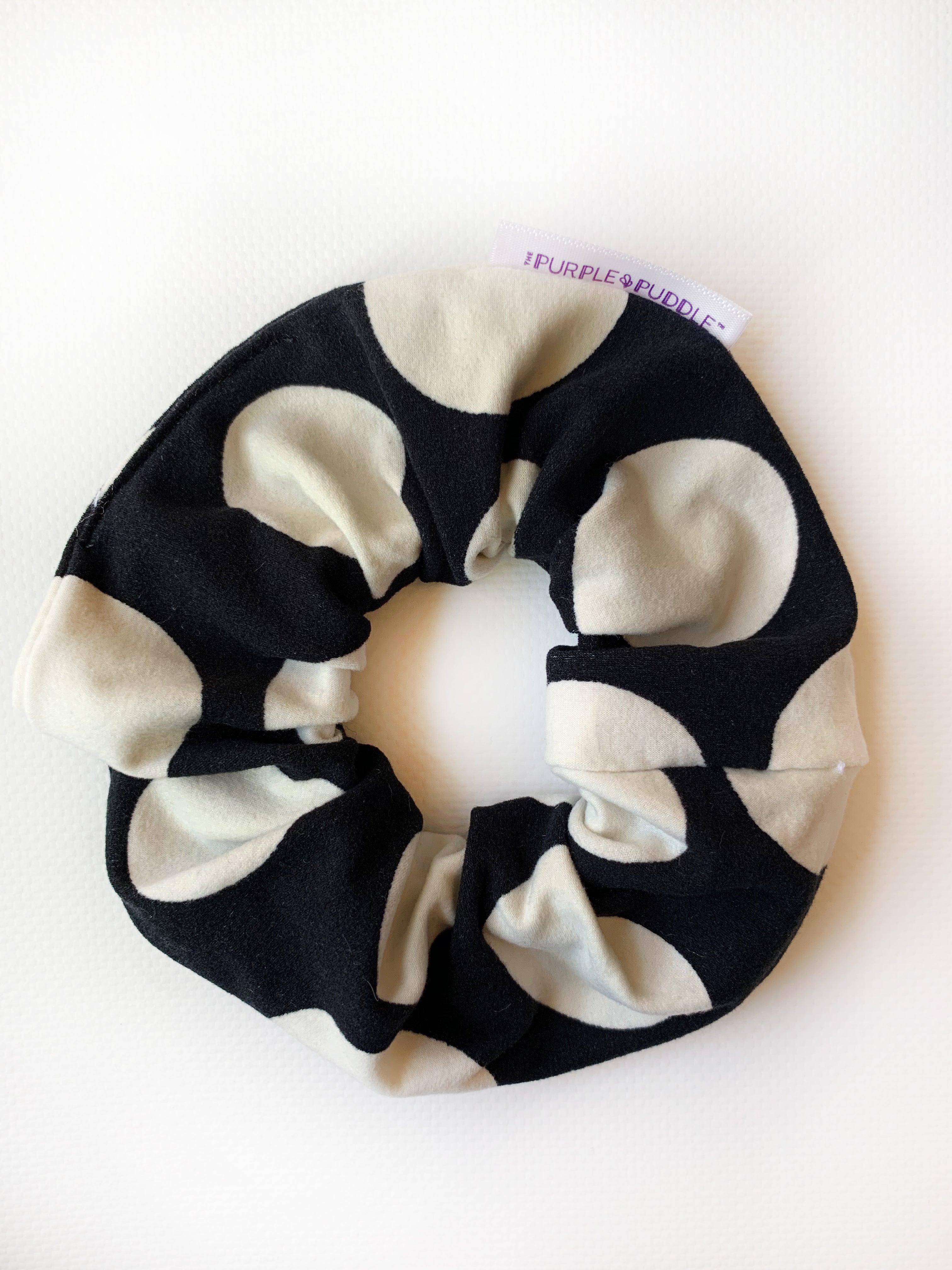 Black and White Polka Dot Hair Scrunchie - Soft Elastic Hair Tie for Women & Girls - Perfect for Workouts, Yoga, and Everyday Styling
