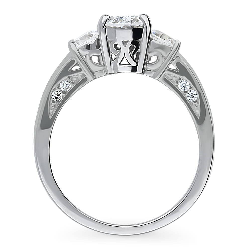 Sterling Silver 3-Stone Oval Cut Cubic Zirconia Engagement Ring for Women - 1.2 Carat CZ Promise Wedding Band, Rhodium Plated Size 4-10 | Perfect for Proposals, Anniversaries & Romantic Gifts