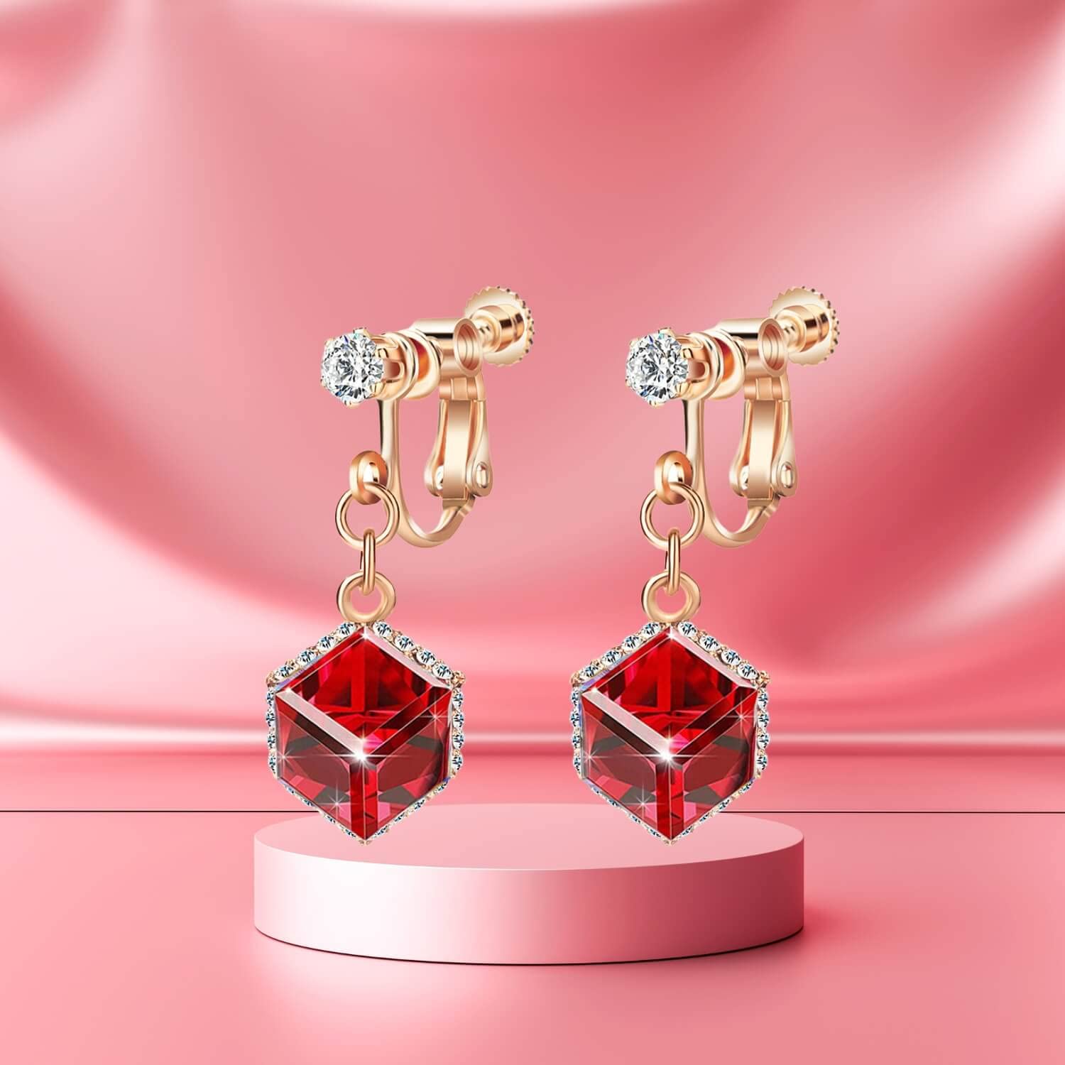 Austrian Crystal Drop Clip-On Earrings for Women - 14K Rose Gold Plated Hypoallergenic Non-Pierced Dangle Earrings | Elegant Party Wedding Jewelry Gift