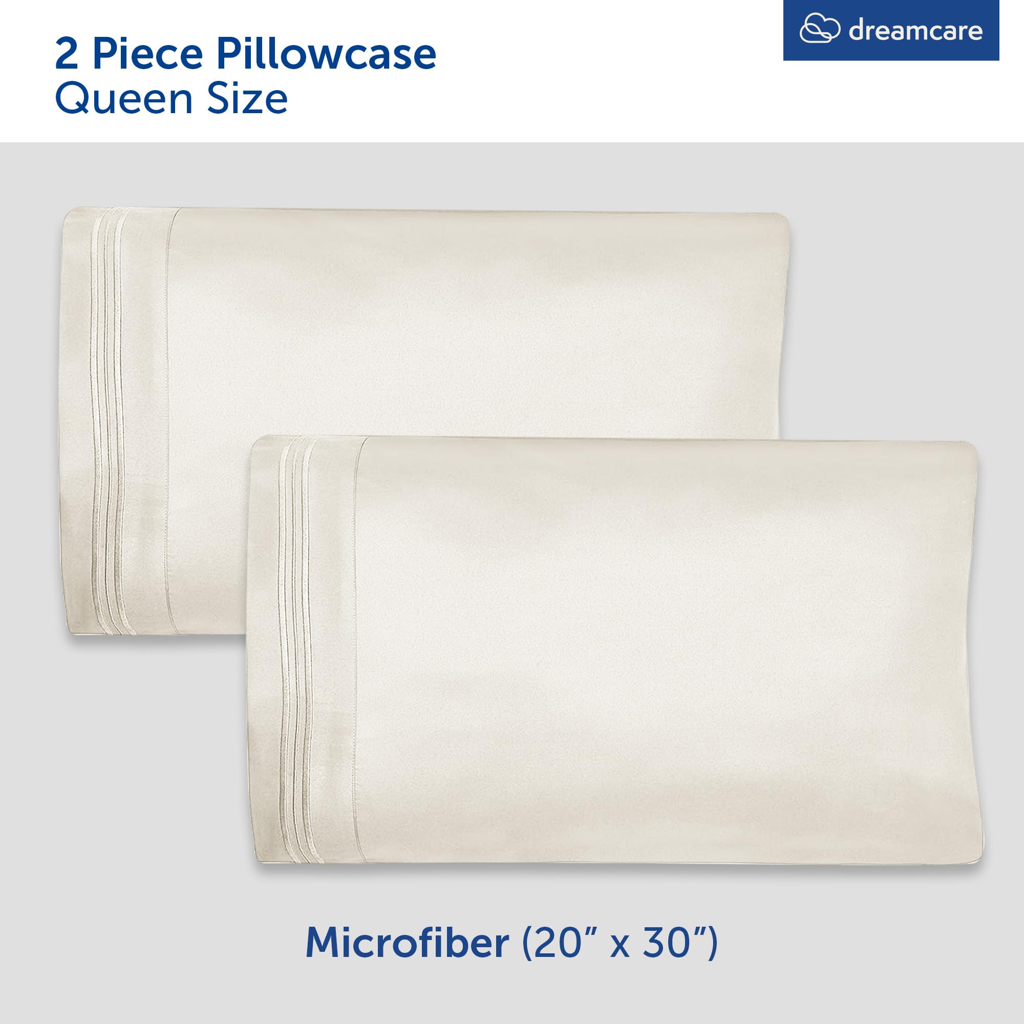 DREAMCARE Queen Size Microfiber Pillowcases Set of 2 - Ultra Soft, Breathable & Cooling Pillow Covers for Hot Sleepers, Hypoallergenic Bedding, Ivory - Perfect for Home, Hotel, and Travel Use