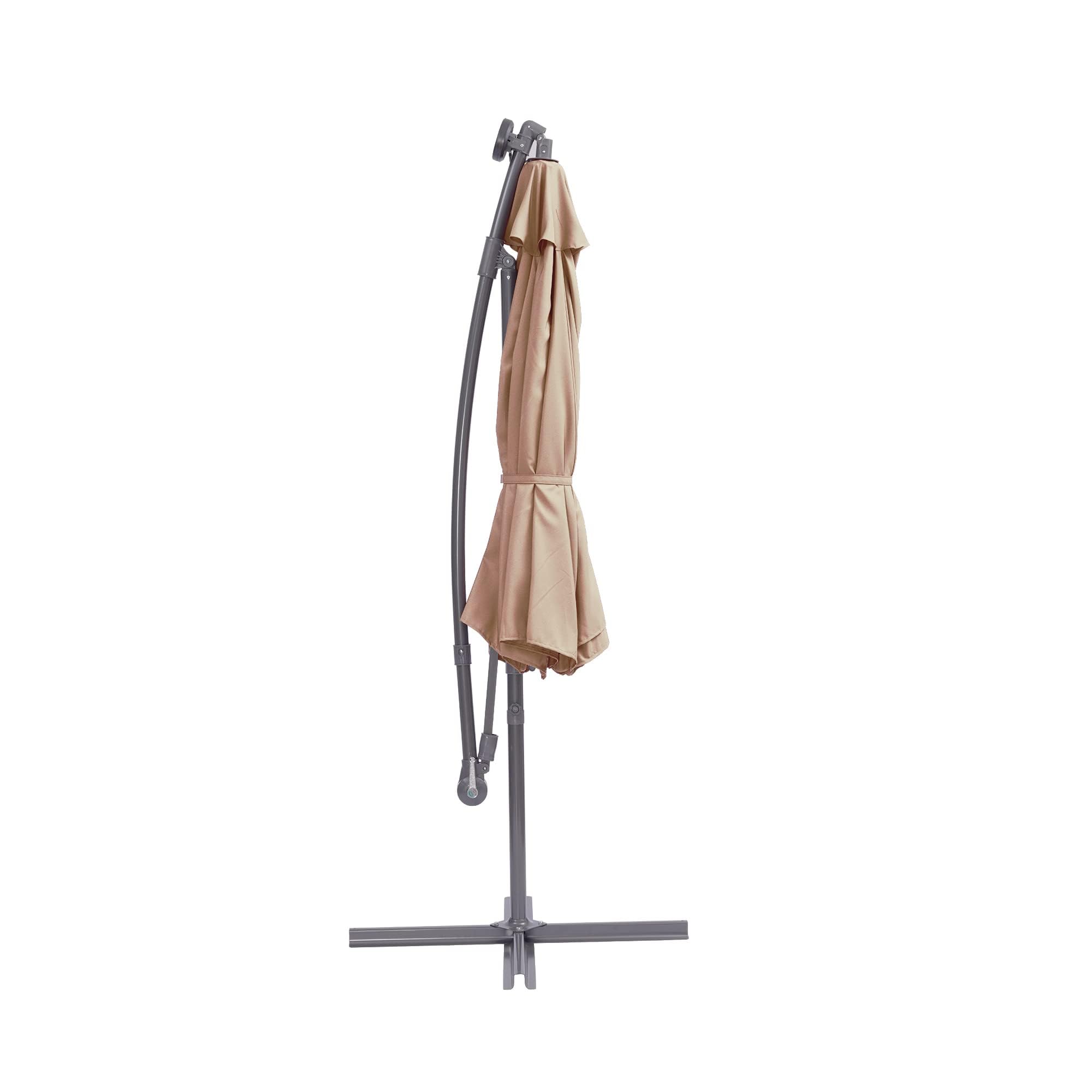 10FT Solar LED Cantilever Umbrella with Cross Base - Outdoor Patio Umbrella with Lights for Garden, Deck, Pool & Backyard - Perfect for Shade & Ambiance at BBQs, Lounging & Outdoor Dining