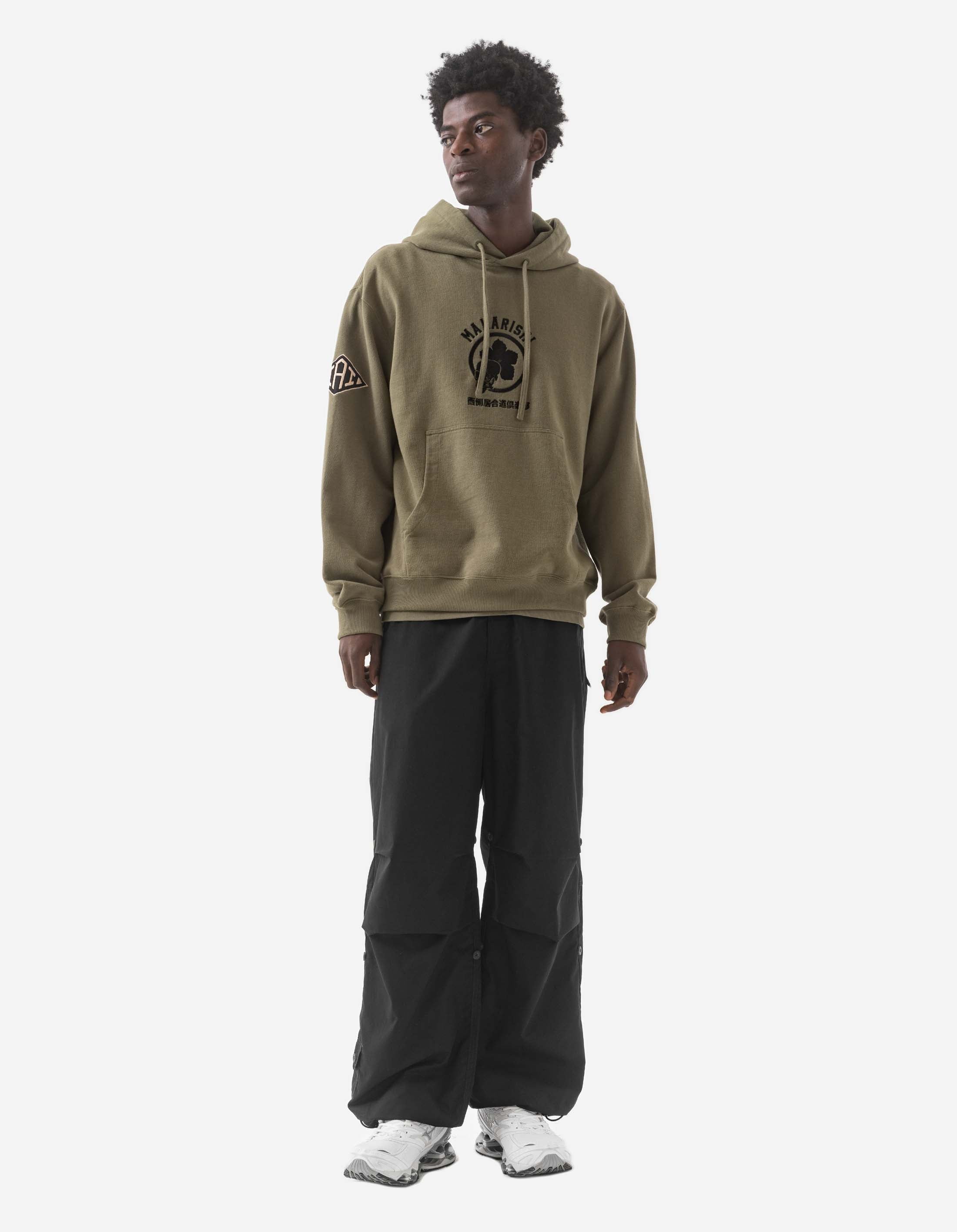 1102 Kamon Hooded Sweatshirt for Men - Olive Green Pullover Hoodie for Casual Wear, Street Style & Outdoor Activities