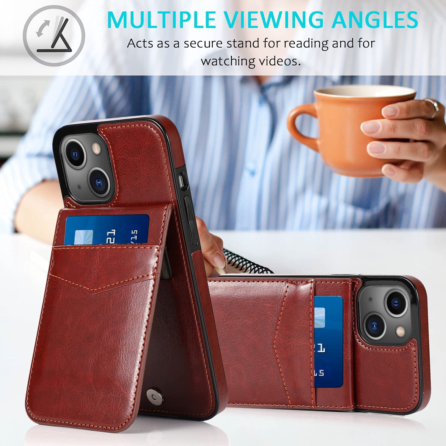 Premium PU Leather iPhone 13 Wallet Case with Credit Card Holder (6.1 Inch) - Slim Protective Phone Cover for Men & Women in Sepia Brown | Perfect for Everyday Use, Travel & Business Meetings