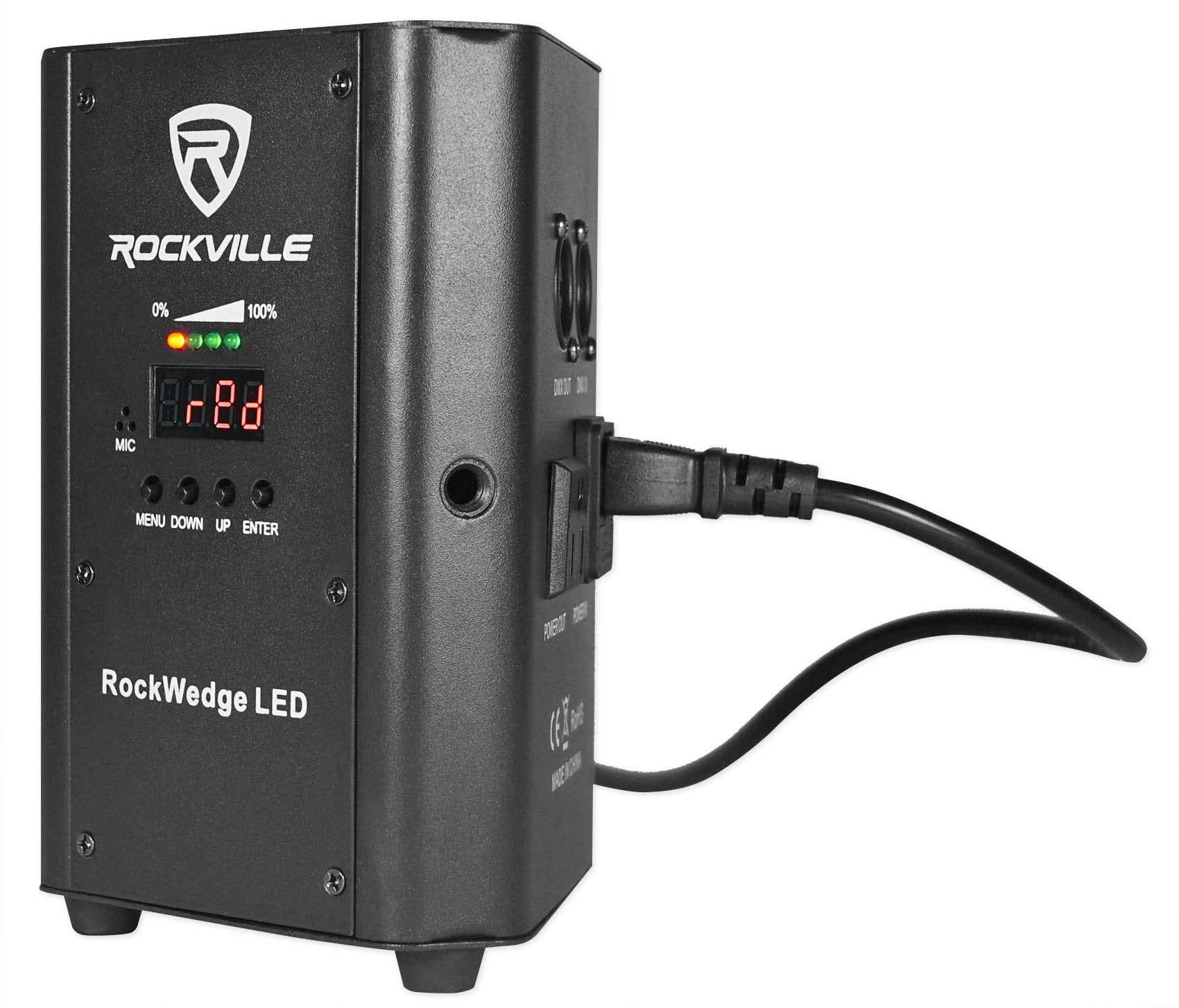 Rockville RockWedge LED RGBWA+UV Rechargeable Wireless DMX DJ Par Up-Lights - Professional Stage Lighting for Weddings, Clubs, and Events